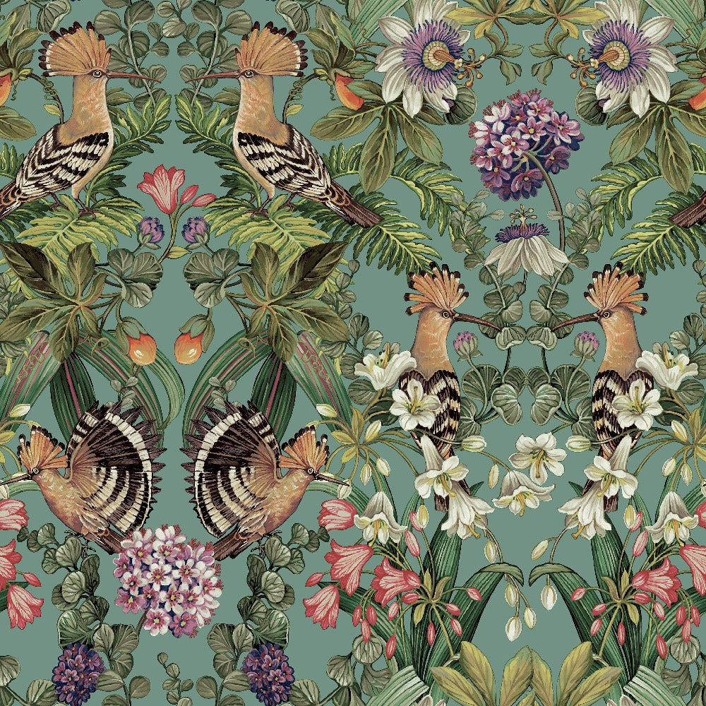 Mirrored Bird Soft Teal Wallpaper | Holden Wallcoverings | 13521