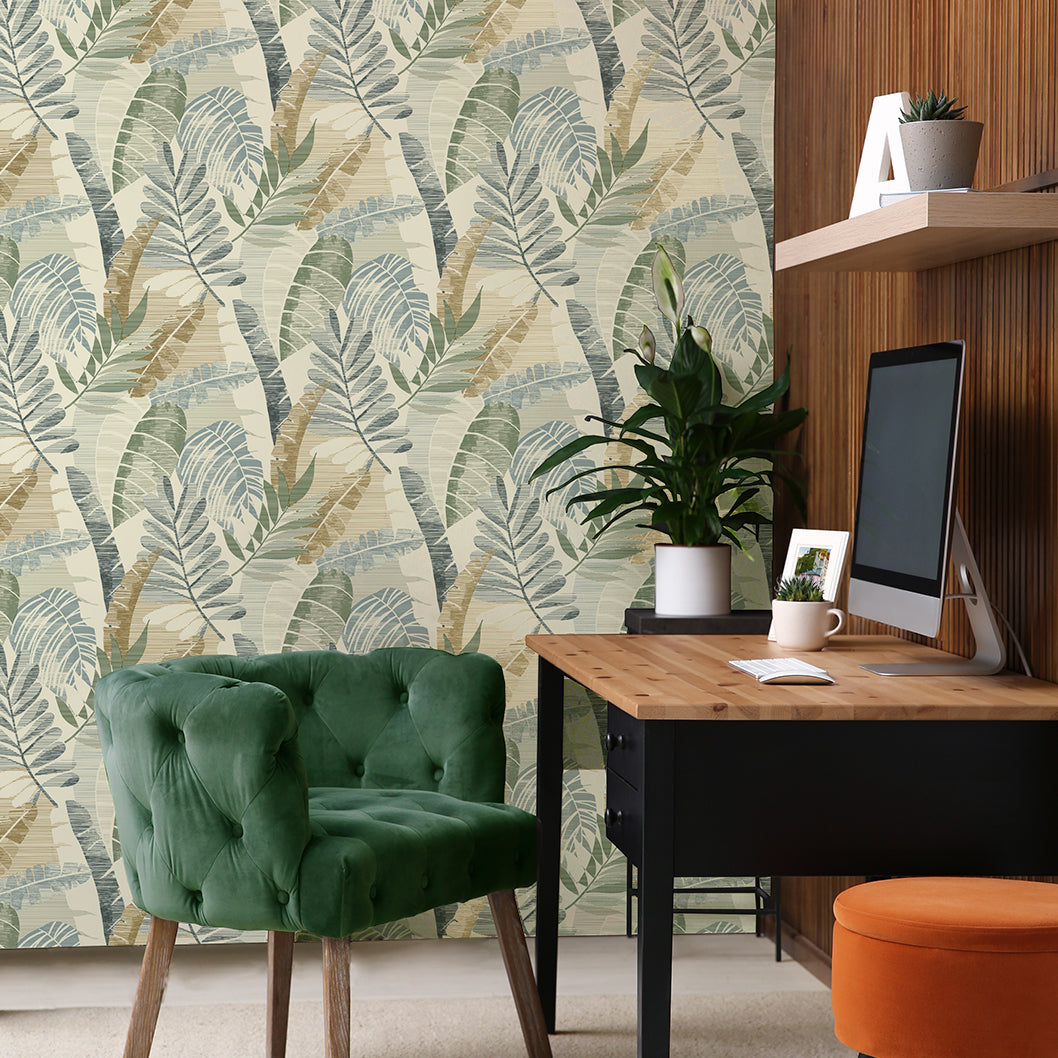 Sarika Leaves Green and Gold Wallpaper | Belgravia Wallpaper | 1601