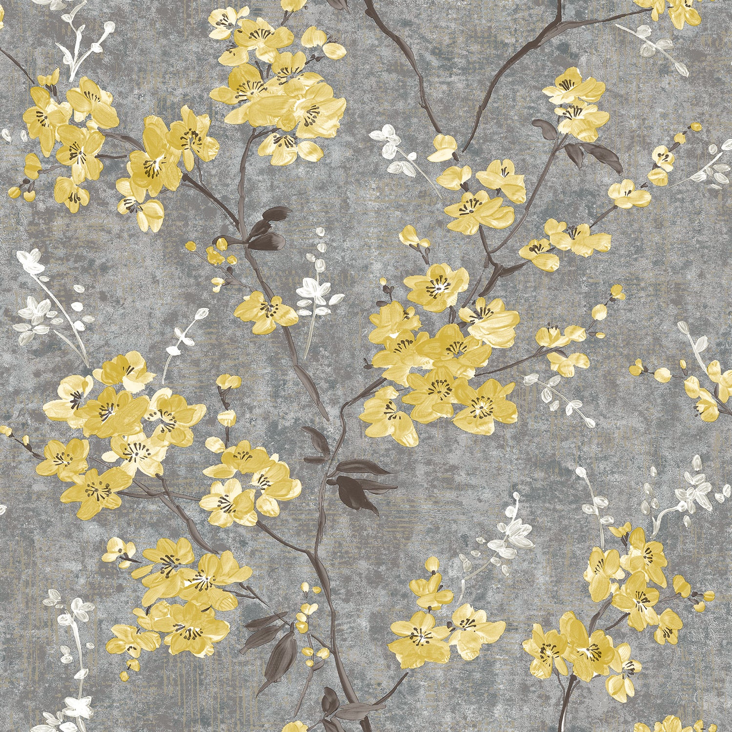 Paul Moneypenny Anethe Blossom Charcoal and Ochre Wallpaper