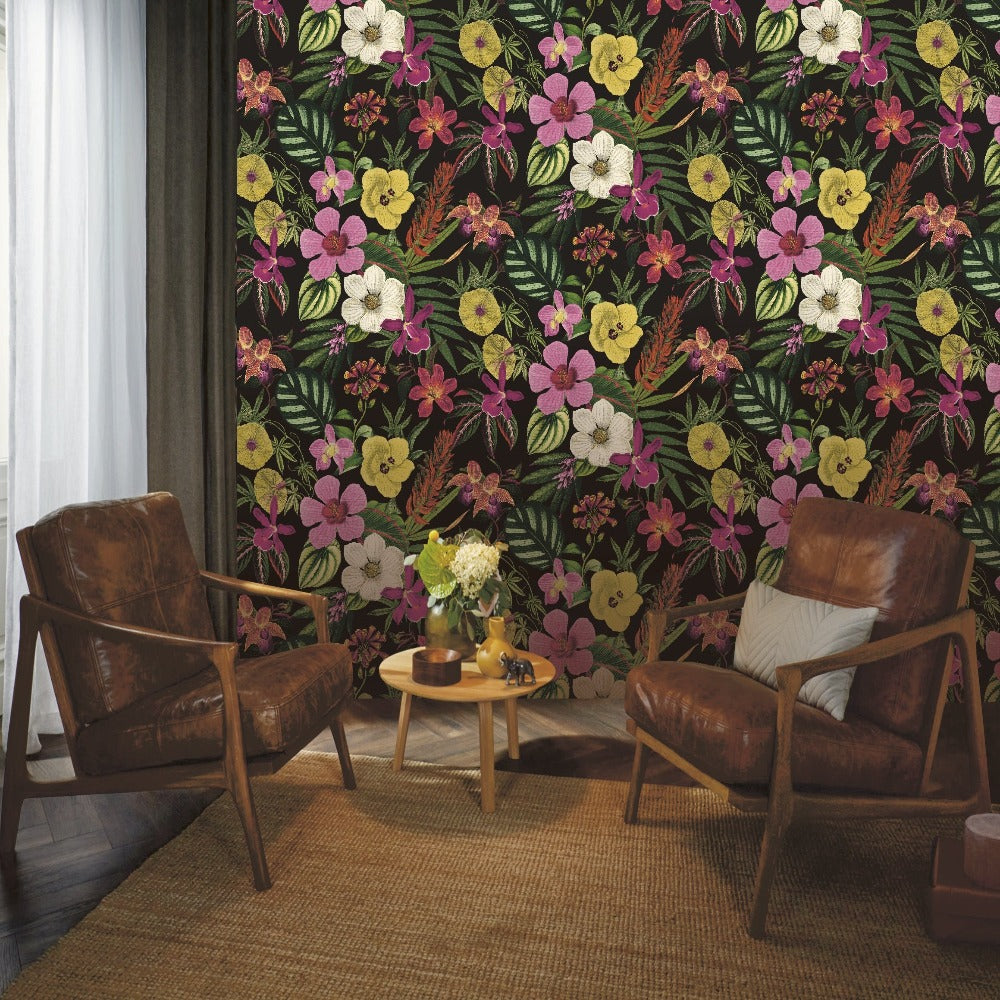Priyal Floral Black Wallpaper | Rasch Wallcoverings | 284262