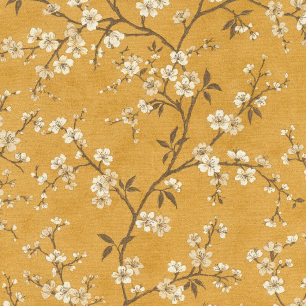Denzo Floral Blossom Mustard Wallpaper | Rasch Wallcoverings | 456721