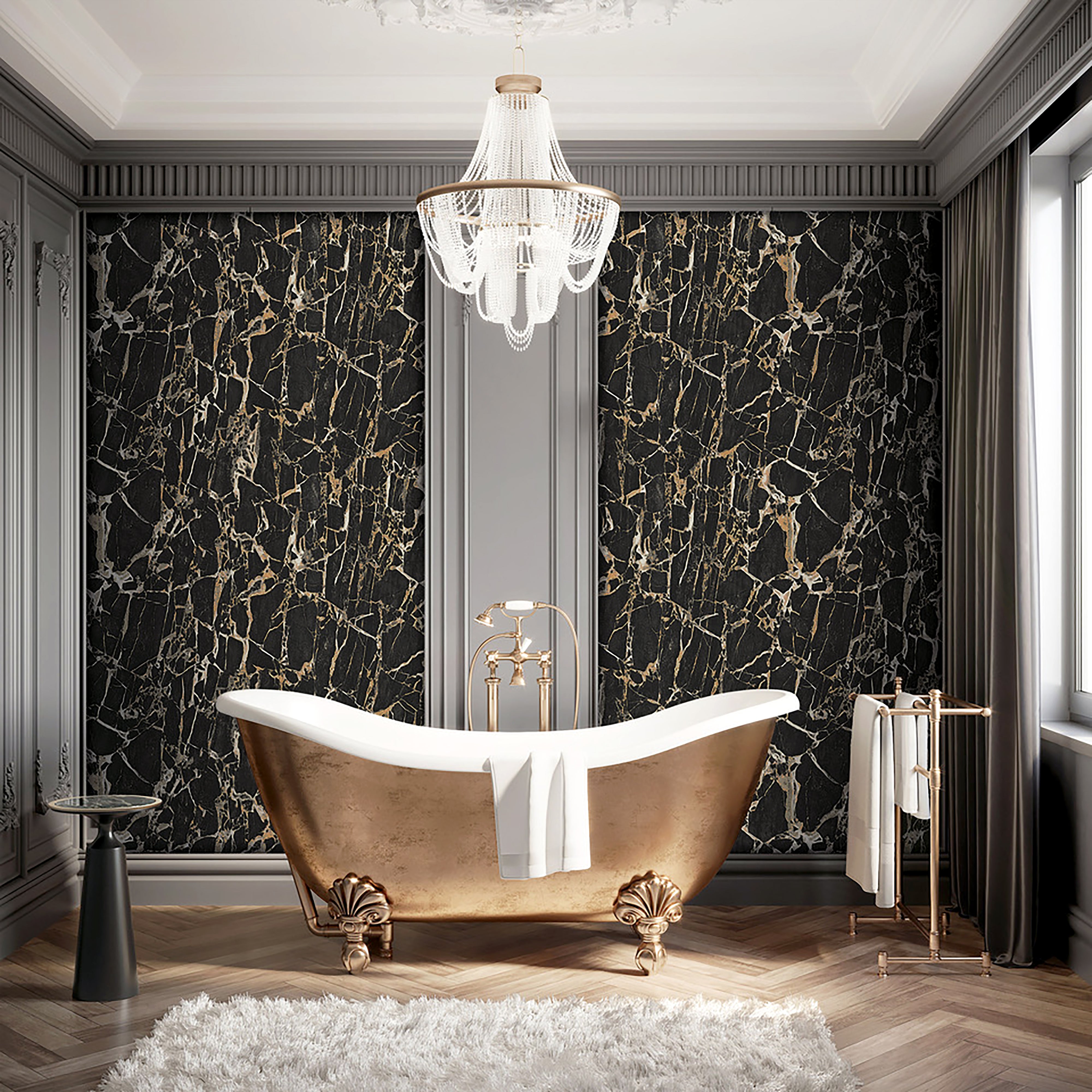 Enzo Black and Gold Marble Wallpaper | Rasch | 538113