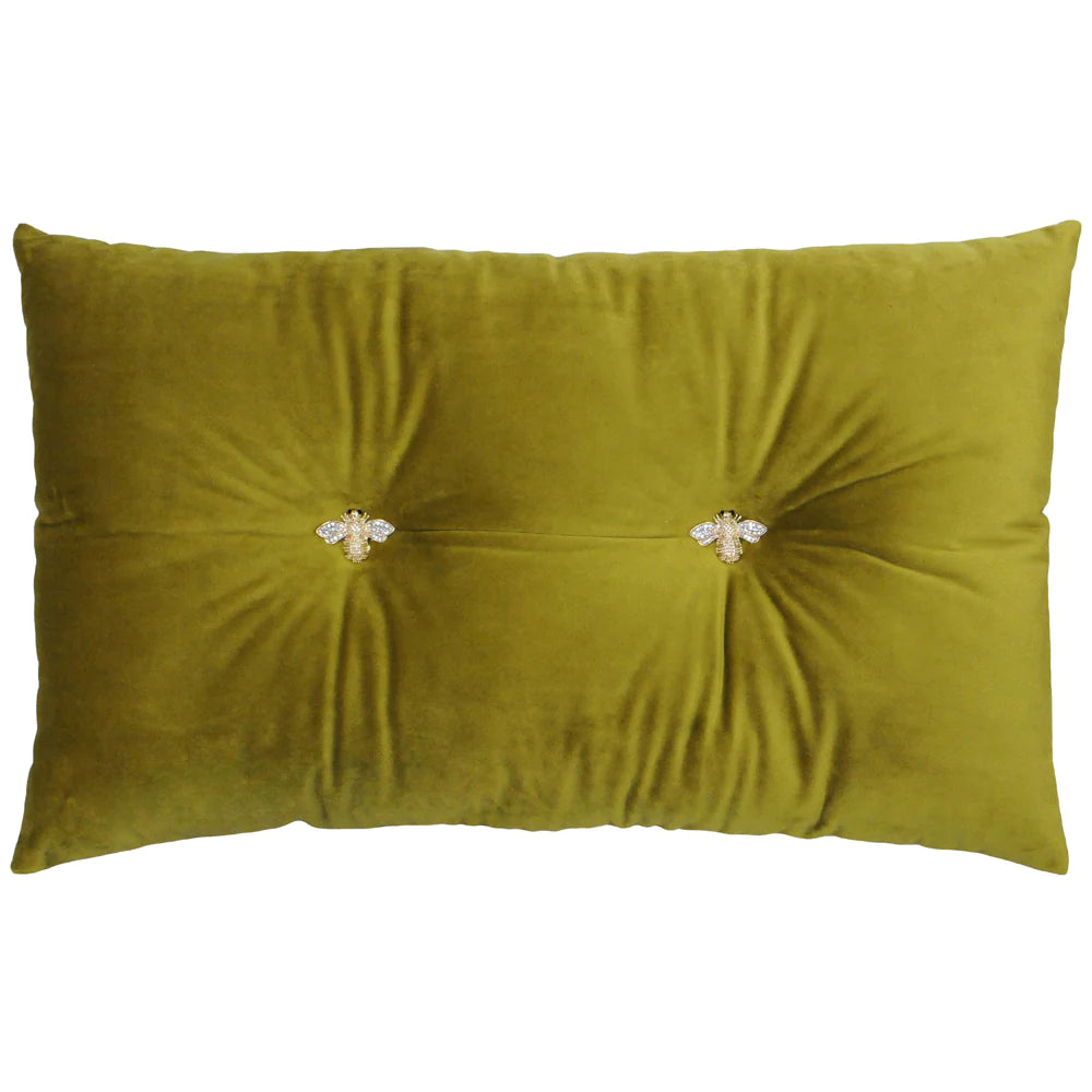 Bumble Bee Velvet Cushion Olive | Riva Home