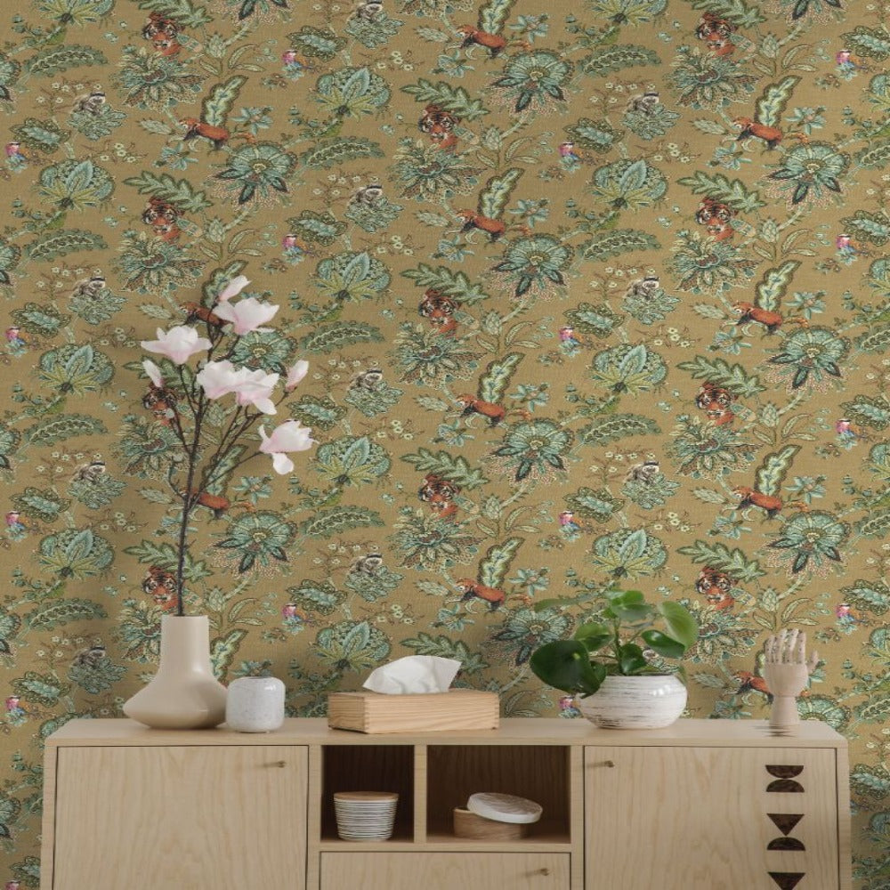Animal Jacobean Ochre Wallpaper | Holden Wallcoverings | 13450