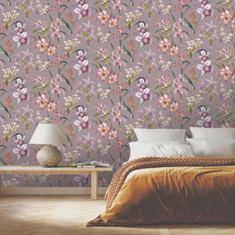 Maya Floral Lilac Wallpaper | Rasch Wallcoverings | 283661