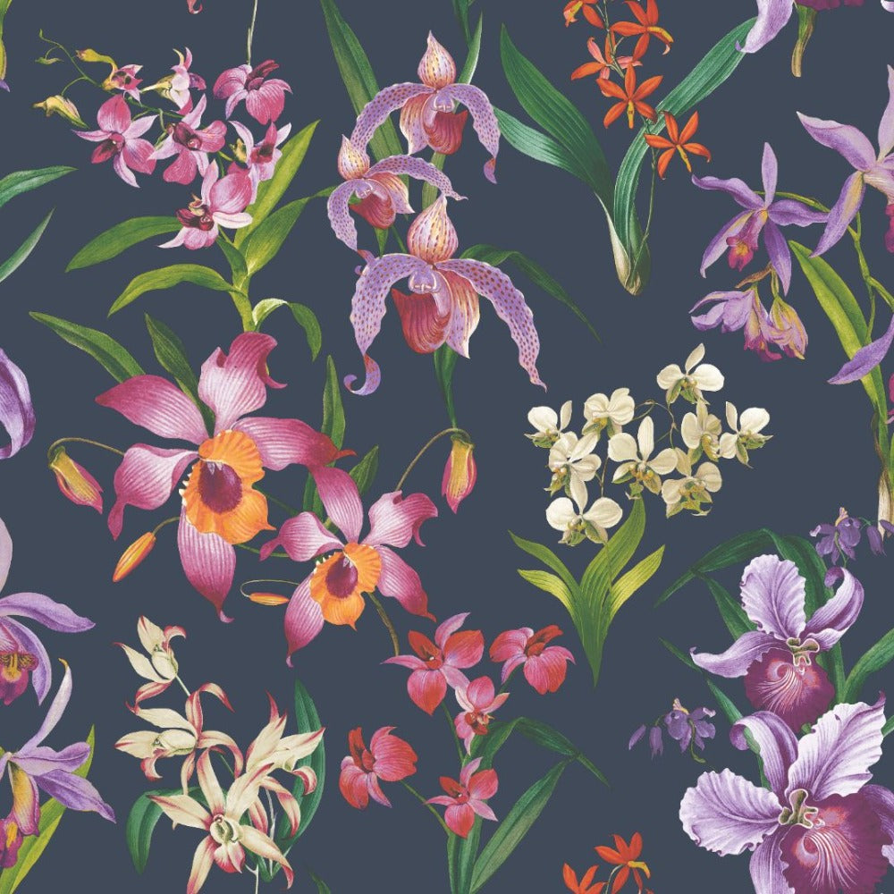 Maya Floral Navy Wallpaper | Rasch Wallcoverings | 283678