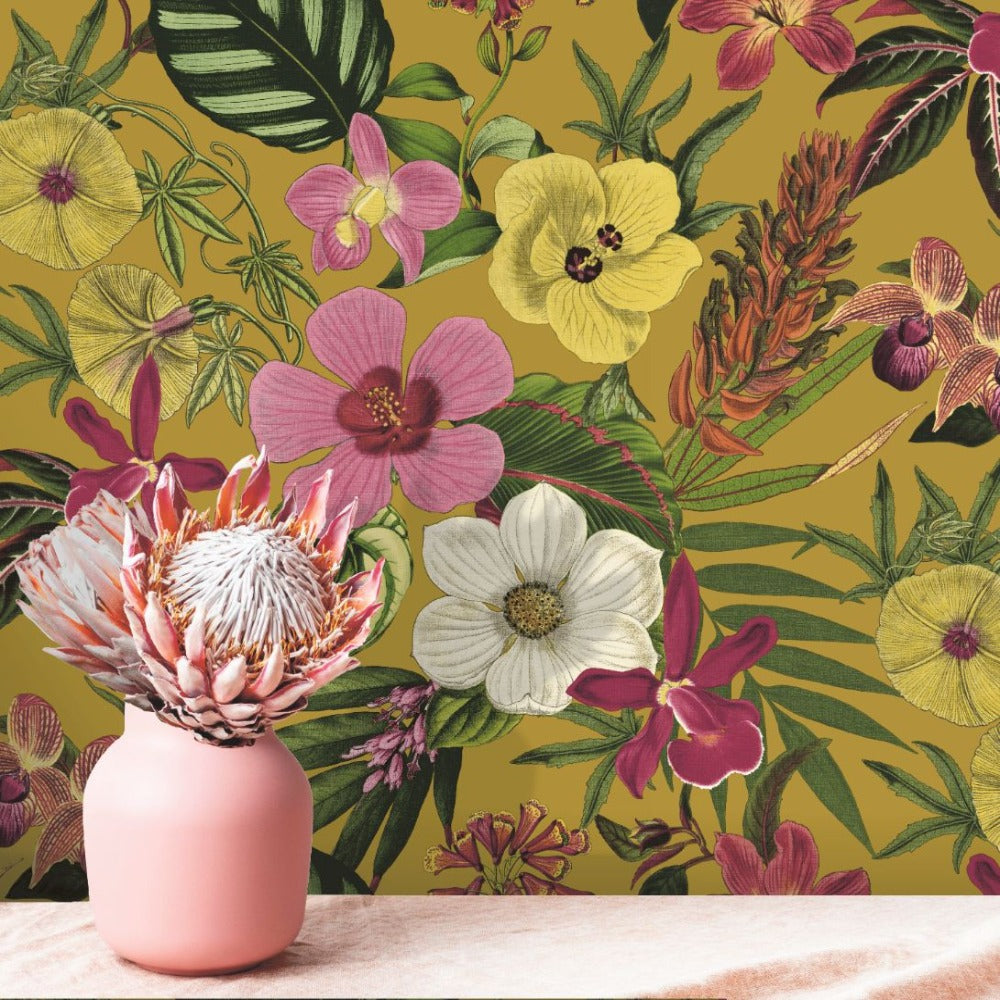 Priyal Floral Mustard Wallpaper | Rasch Wallcoverings | 284255