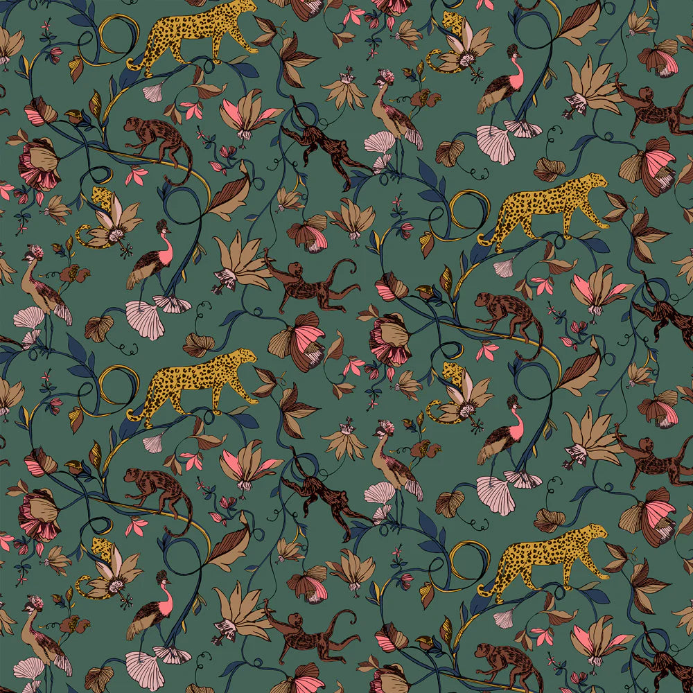 Exotic Wildlings Juniper Green Wallpaper | Riva | EWILDLI/WP1/JGR-C