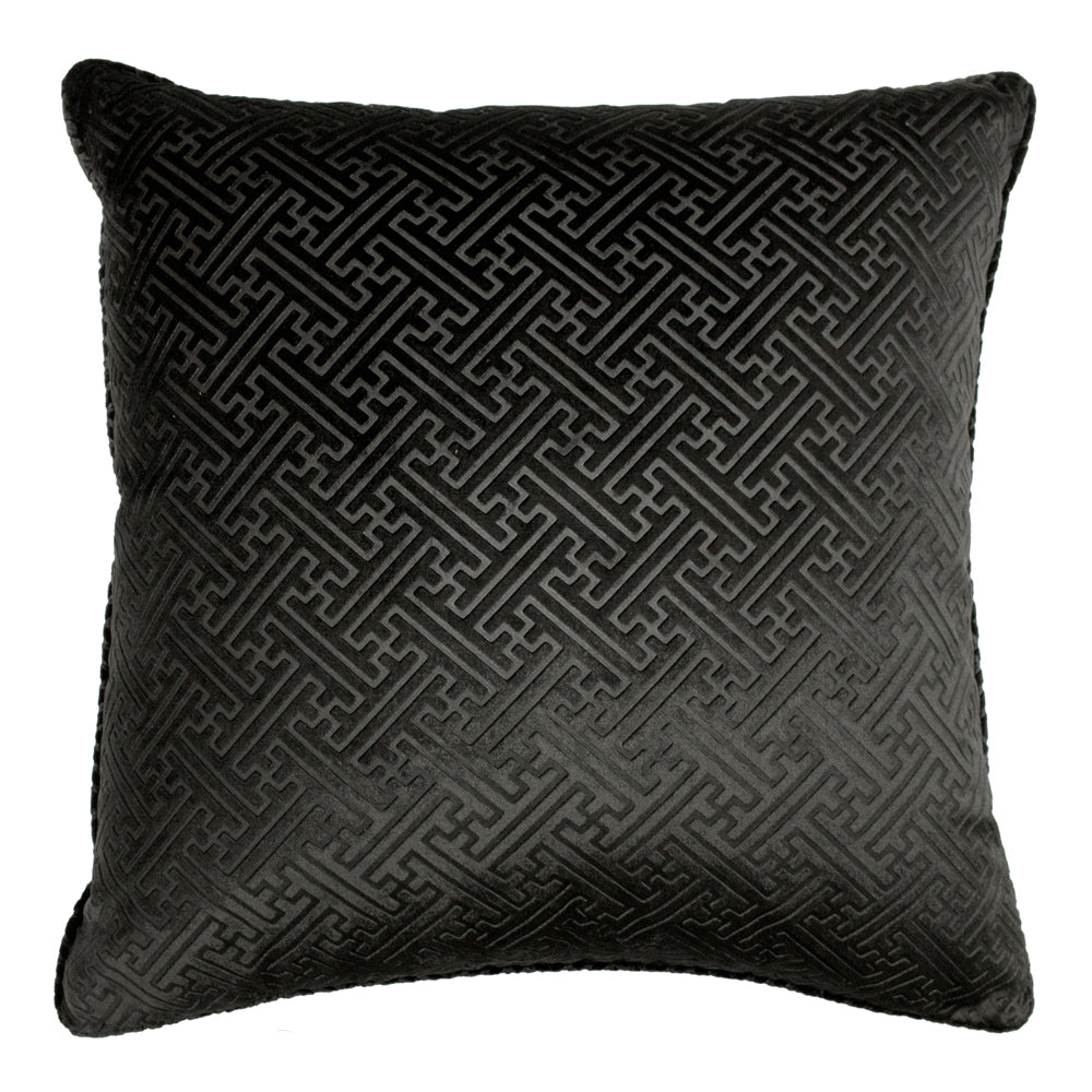 Florence Embossed Velvet Cushion Black | Feather Filled |  Riva Home 