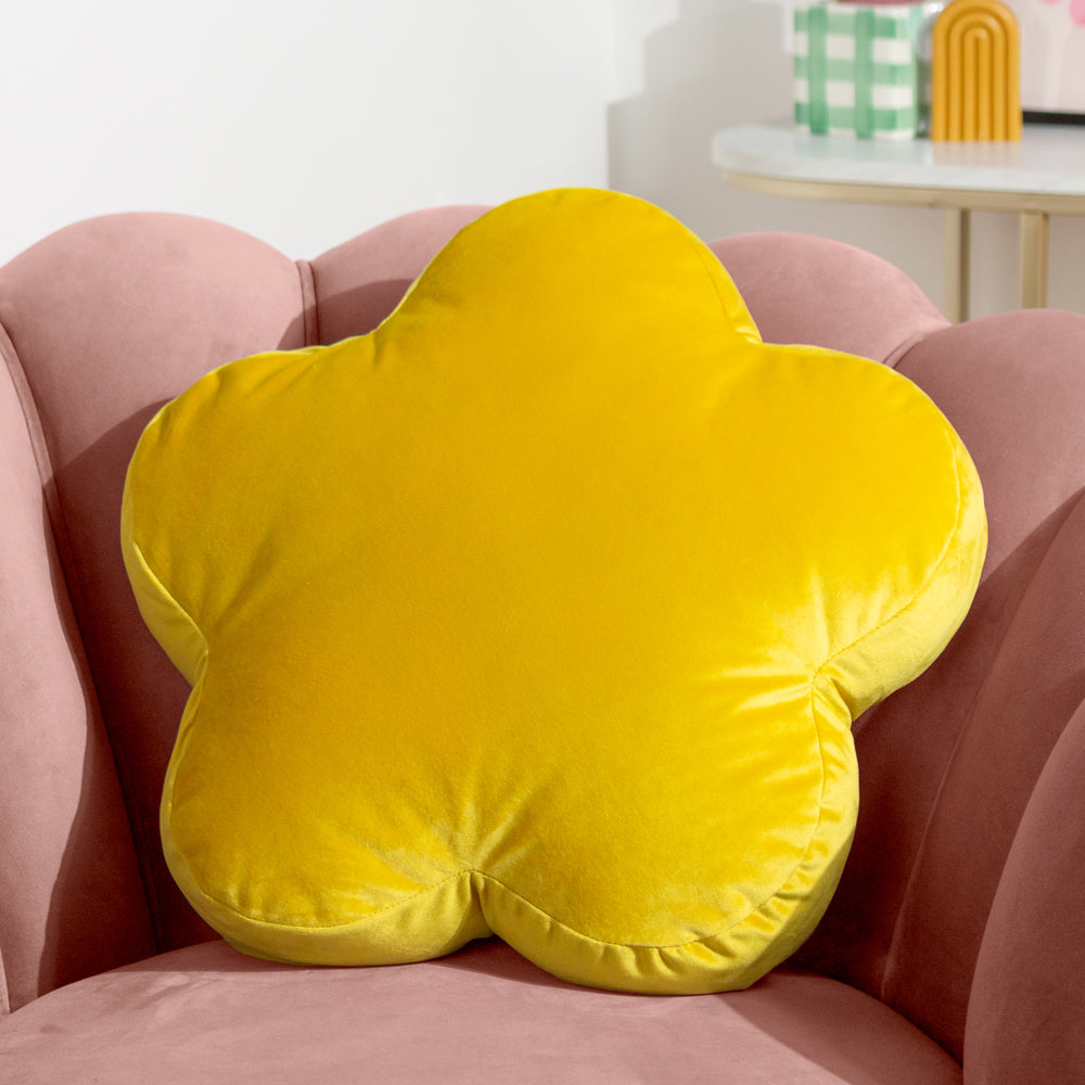 Flower Velvet Reversible Cushion Yellow | Riva Home