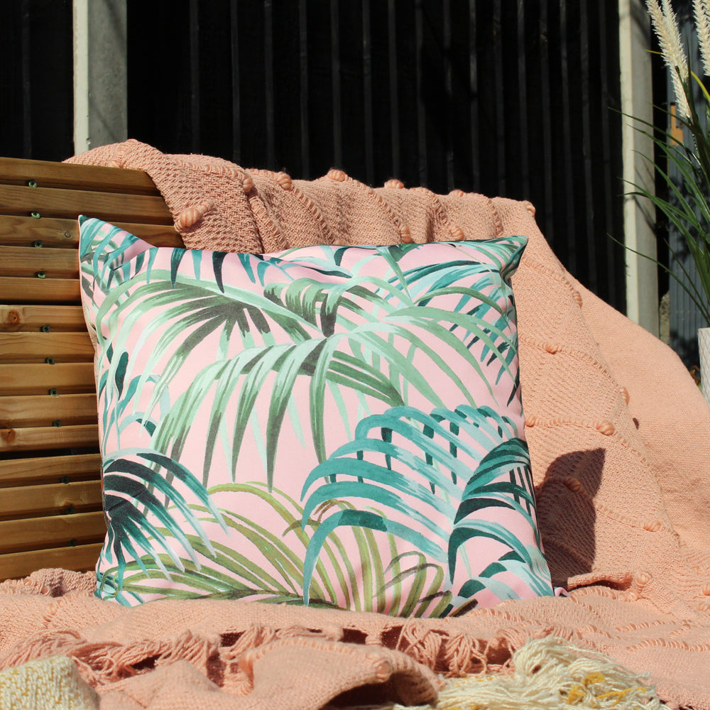 Jungle Outdoor Cushion Blush/Forest | Feather Filled | Riva Home