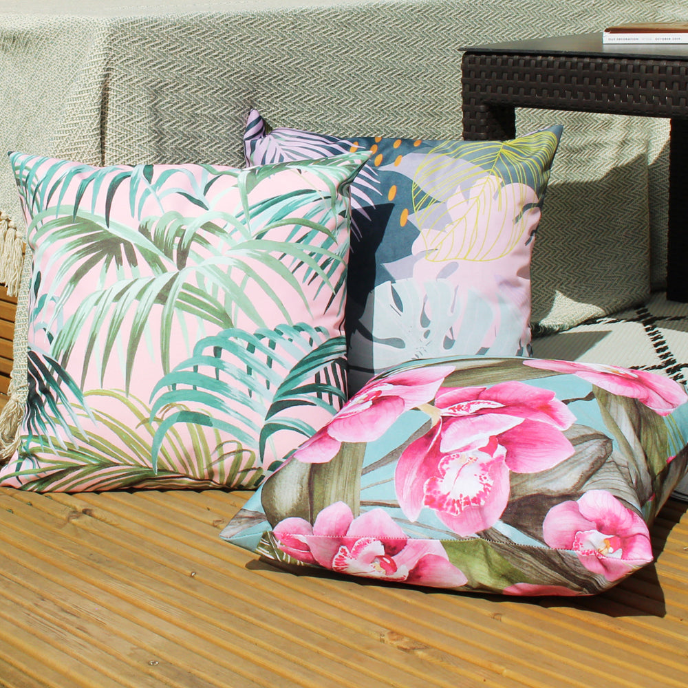 Jungle Outdoor Cushion Blush/Forest | Feather Filled | Riva Home