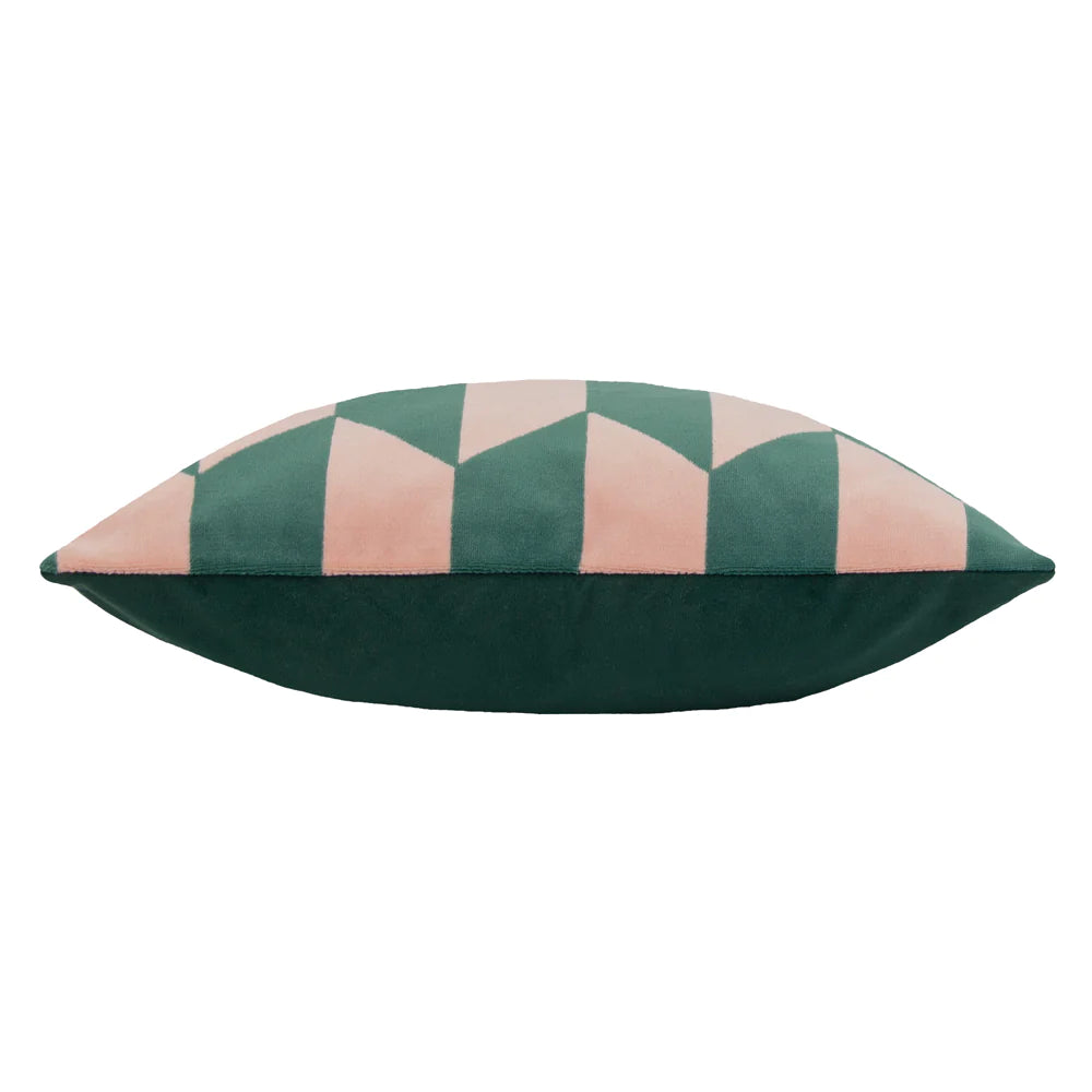 Kalho Geometric Velvet Cushion Pink/Green | Riva Home
