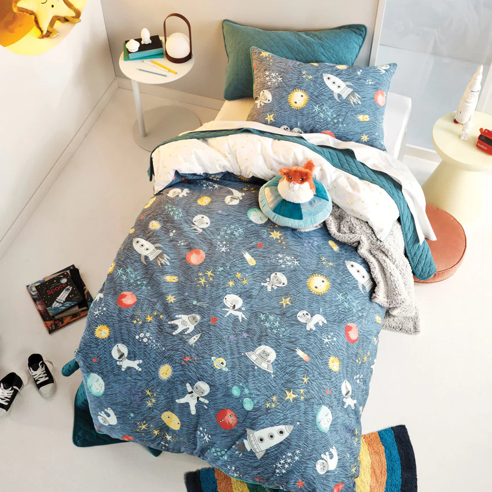 Space Race Kids 100% Cotton Duvet Cover Set Multicolour | Riva Home