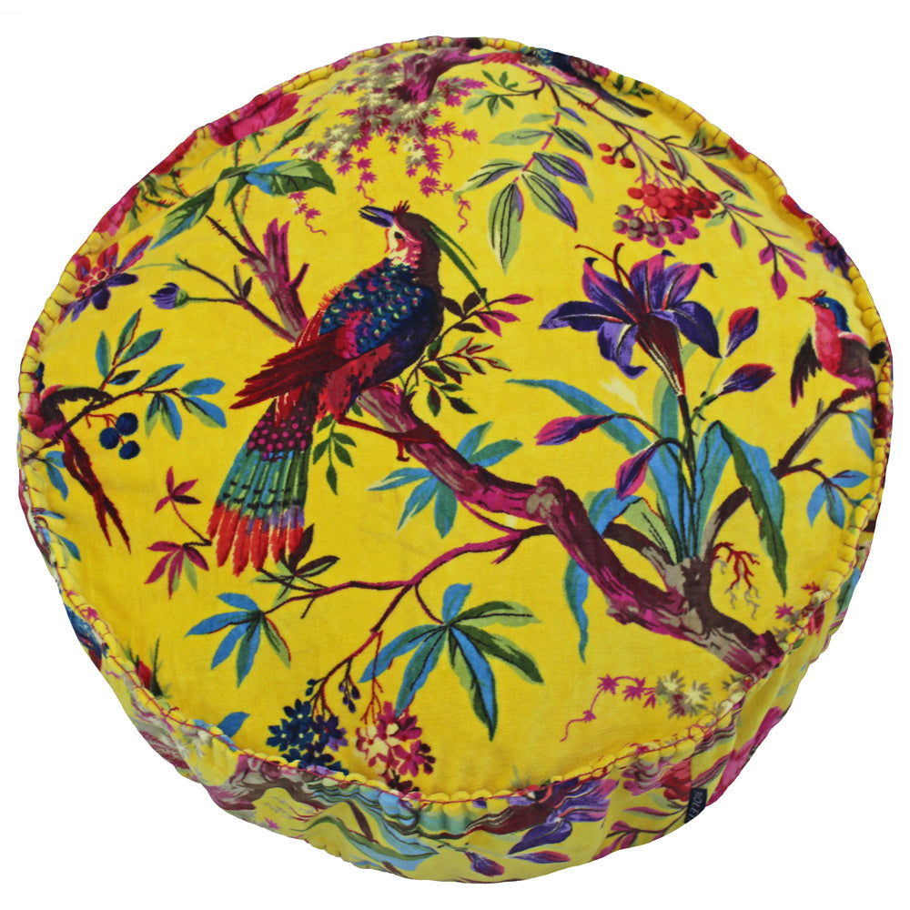 Paradise Velvet Round Cushion Yellow | Feather Filled | Riva Home