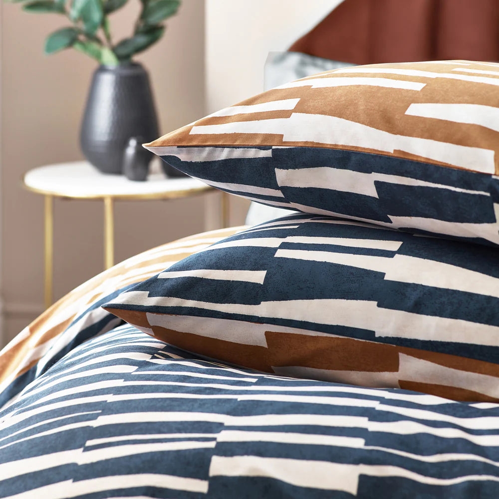Piper Abstract Cotton Rich Reversible Duvet Cover Set Dusk/Bronze | Riva Home
