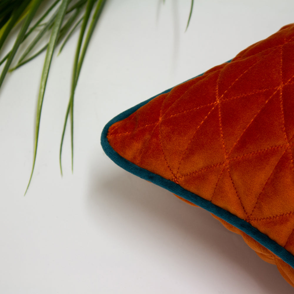 Quartz Quilted Cushion Jaffa Orange/Teal | Feather Filled | Riva Home