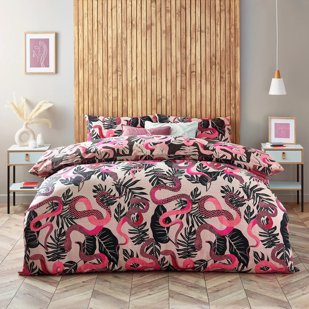 Serpentine Tropical Duvet Cover Set Ruby Pink
