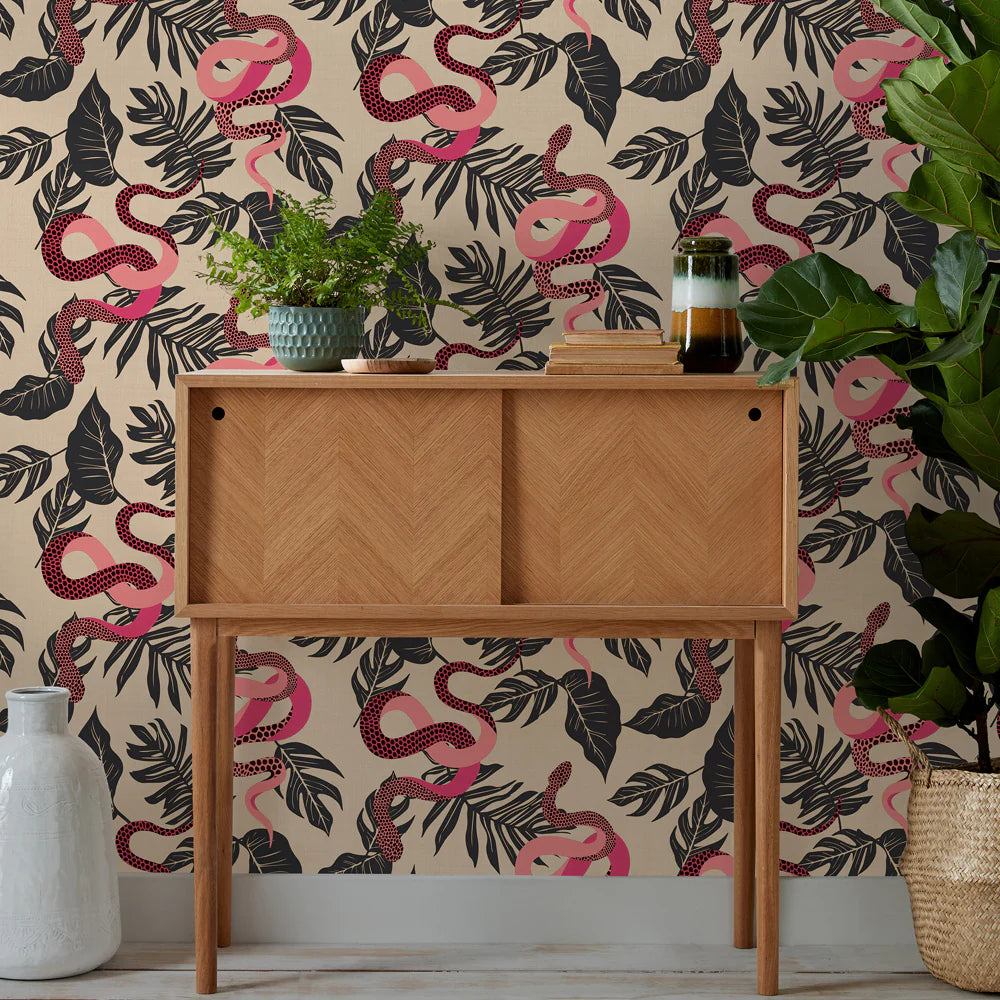 Serpentine Pink/Black Wallpaper | Riva Home | SERPENT/WP1/PBL-C
