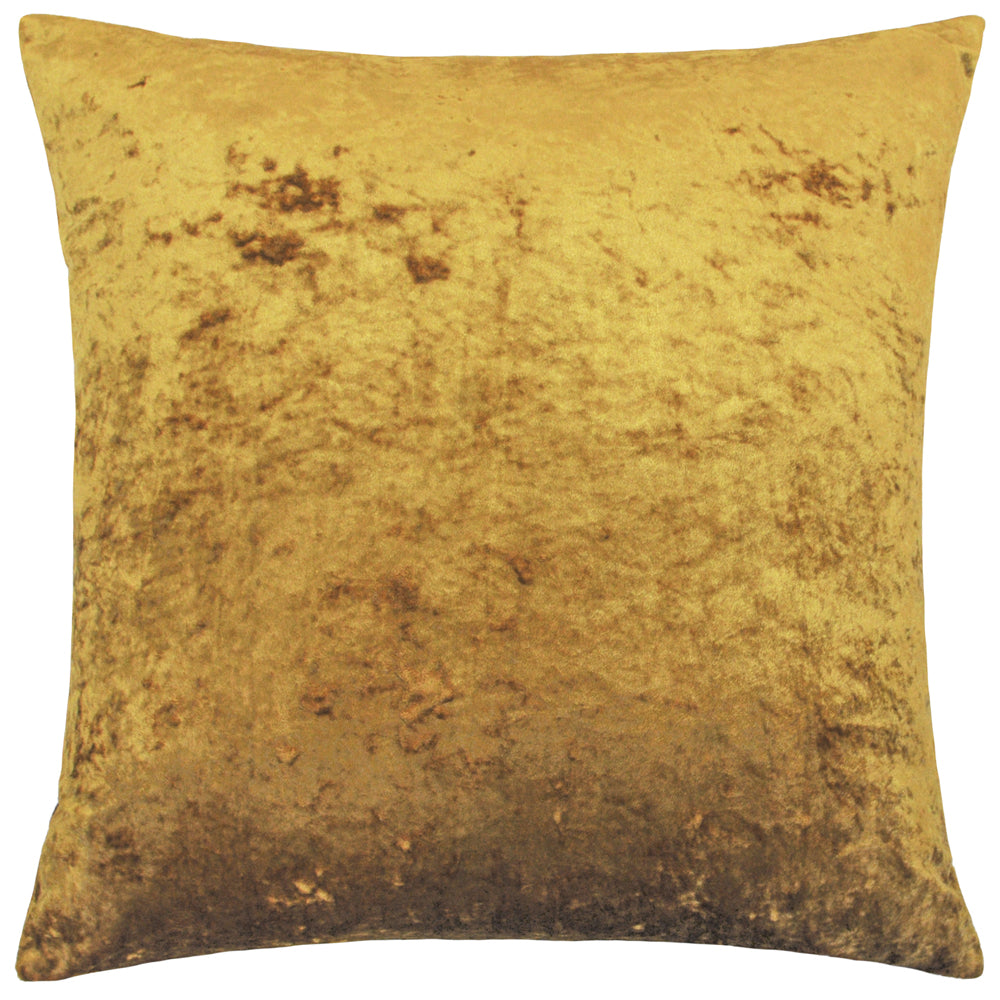 Verona Crushed Velvet Cushion Ochre | Feather Filled  | Riva Home