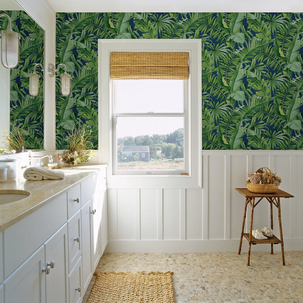 Tropical Palm Navy/Green Wallpaper | WonderWall by Nobletts