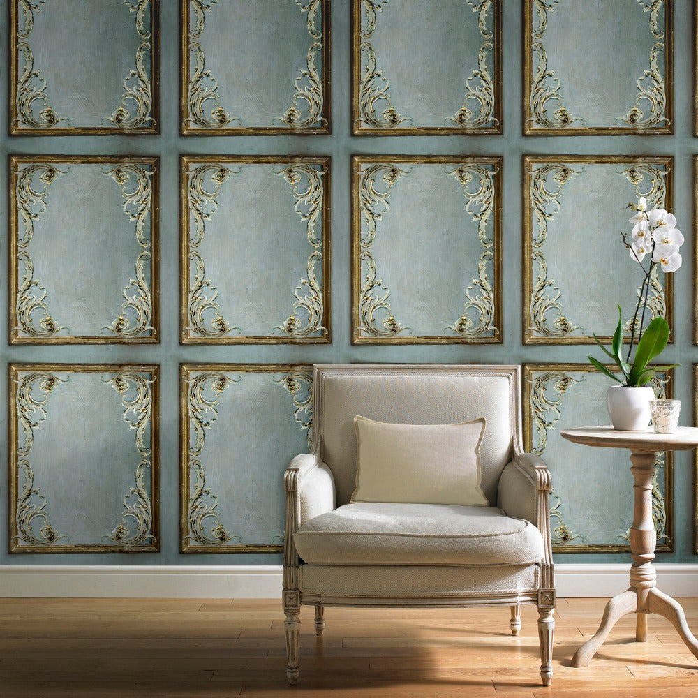 Moneypenny Wallpaper Collection - Rococo Panel Grey | 191501