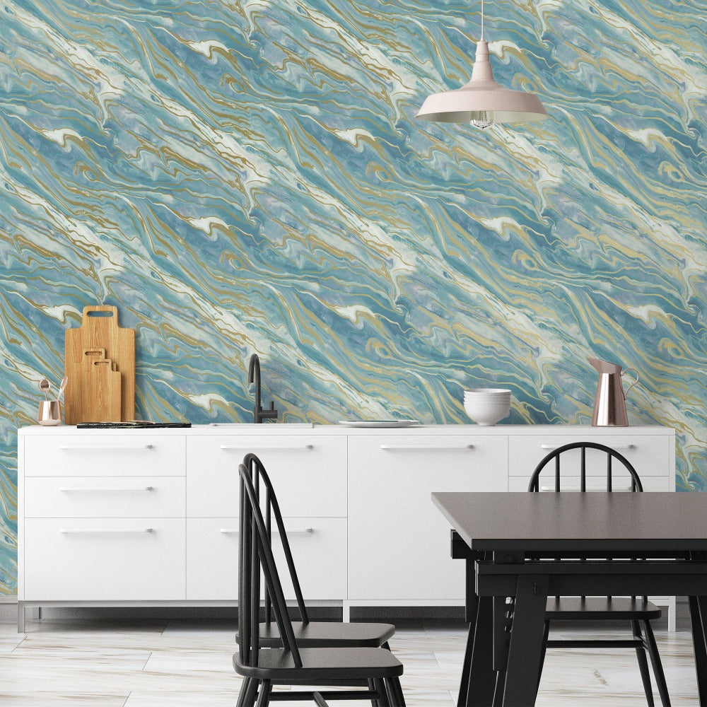 Moneypenny Wallpaper Collection - Marble Blue  | 191601