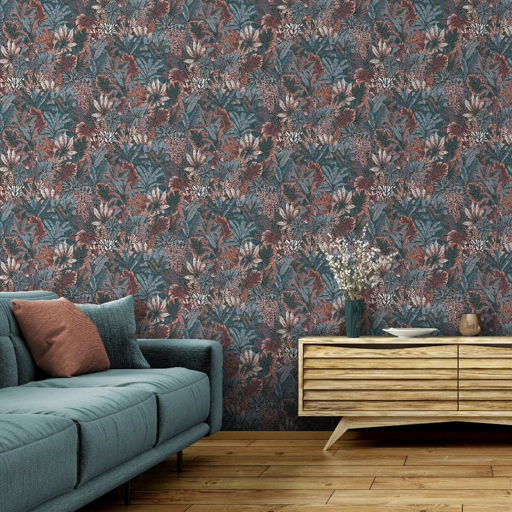 Lush Forest Teal Wallpaper - Tropical Design Wallpaper | 205501