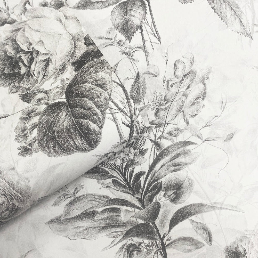 Toile Floral Black/White Wallpaper - Floral Design Wallpaper | 208501