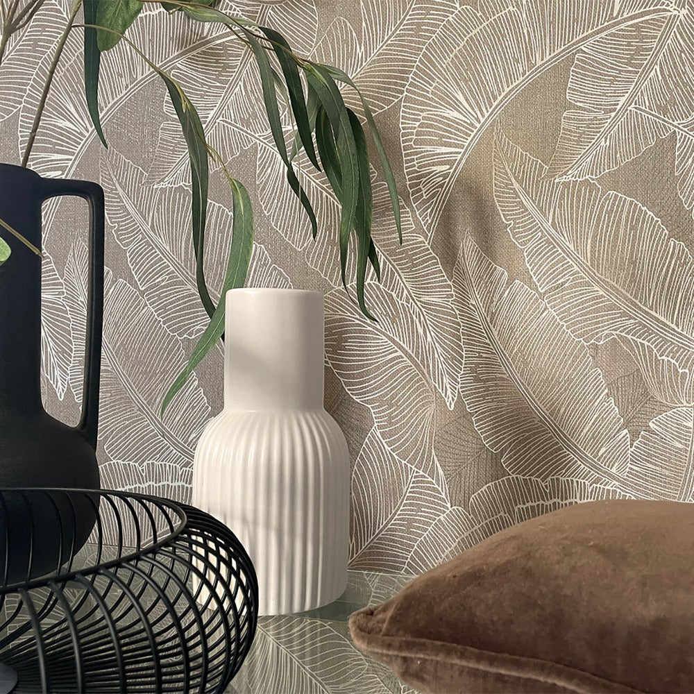 Anya Leaf Taupe Wallpaper - Tropical Leaf Design | 2143