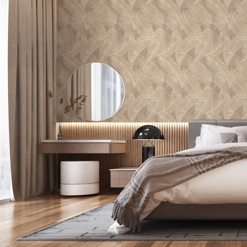 Anya Leaf Taupe Wallpaper - Tropical Leaf Design | 2143
