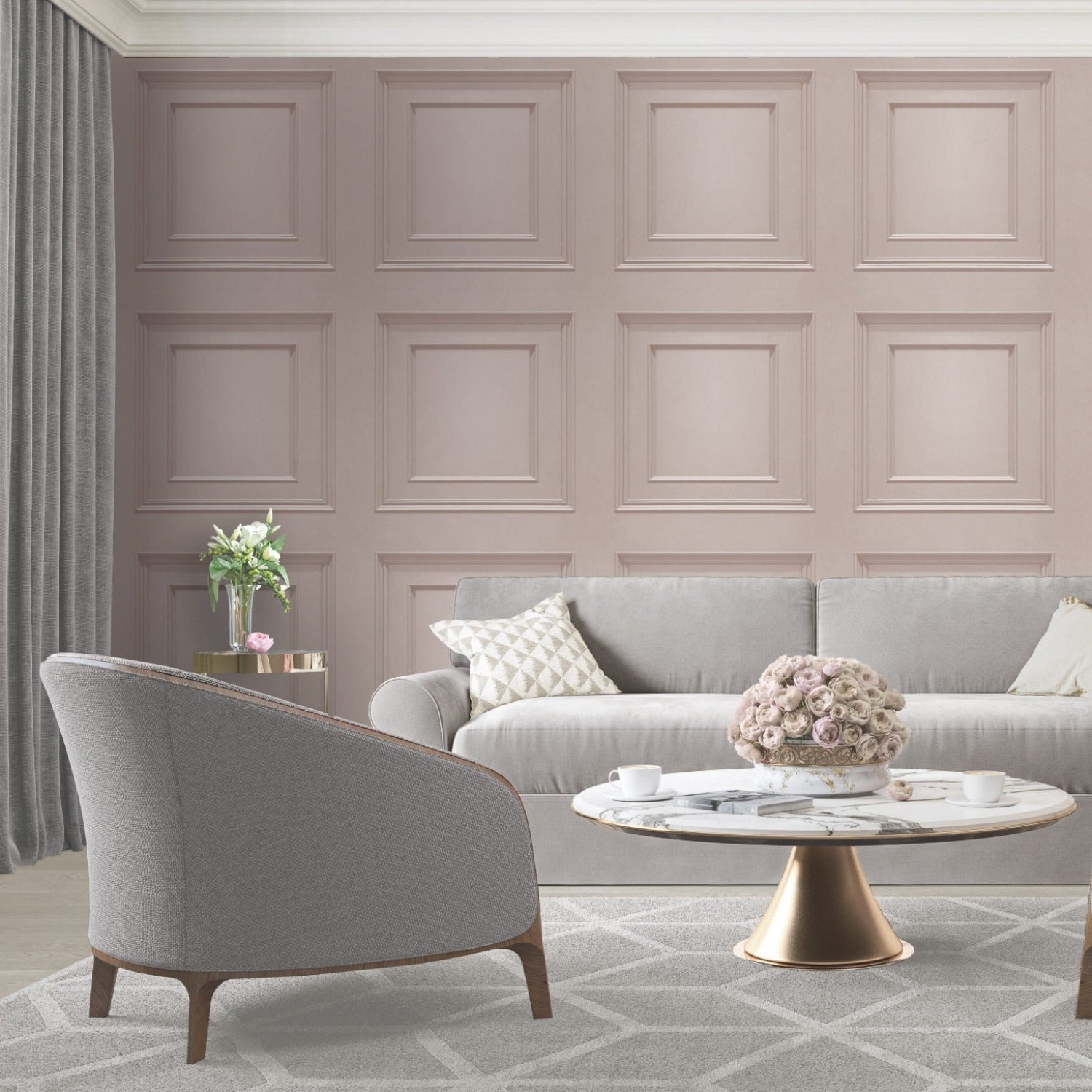 Amara Panel Soft Pink Wallpaper | WonderWall by Nobletts | #Variant SKU# | Belgravia