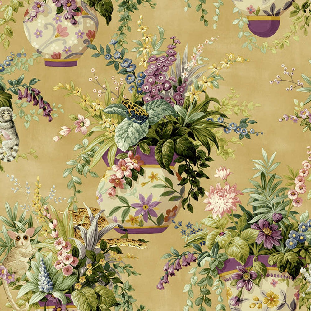 Holden Decor - Floral Vase Ochre Wallpaper  | 13480