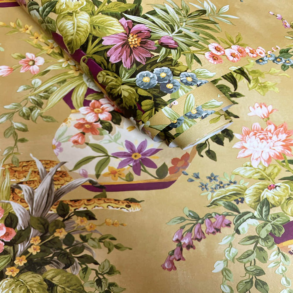 Holden Decor - Floral Vase Ochre Wallpaper  | 13480