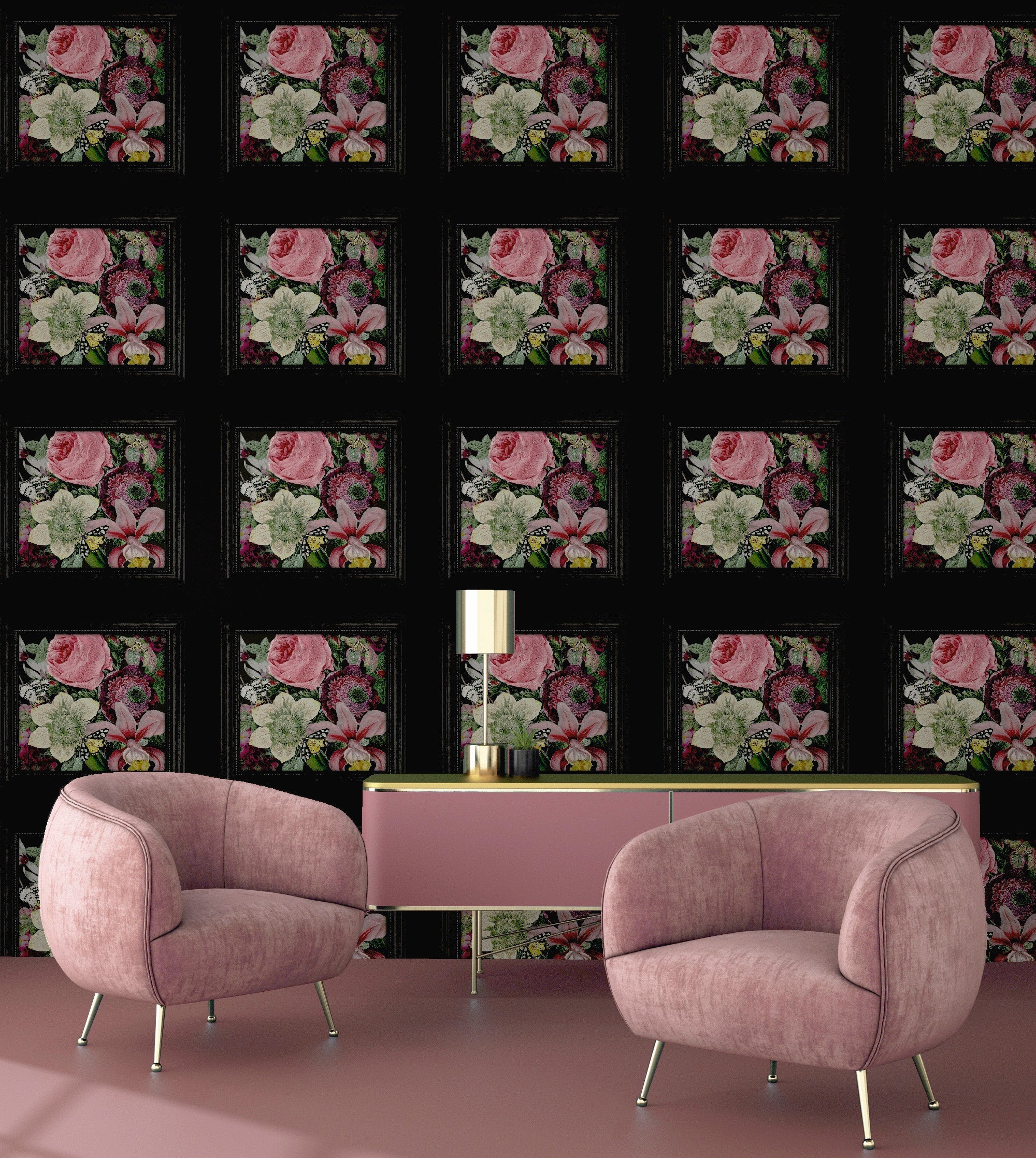 Stately Bouquet Charcoal/Multi Wallpaper | WonderWall by Nobletts