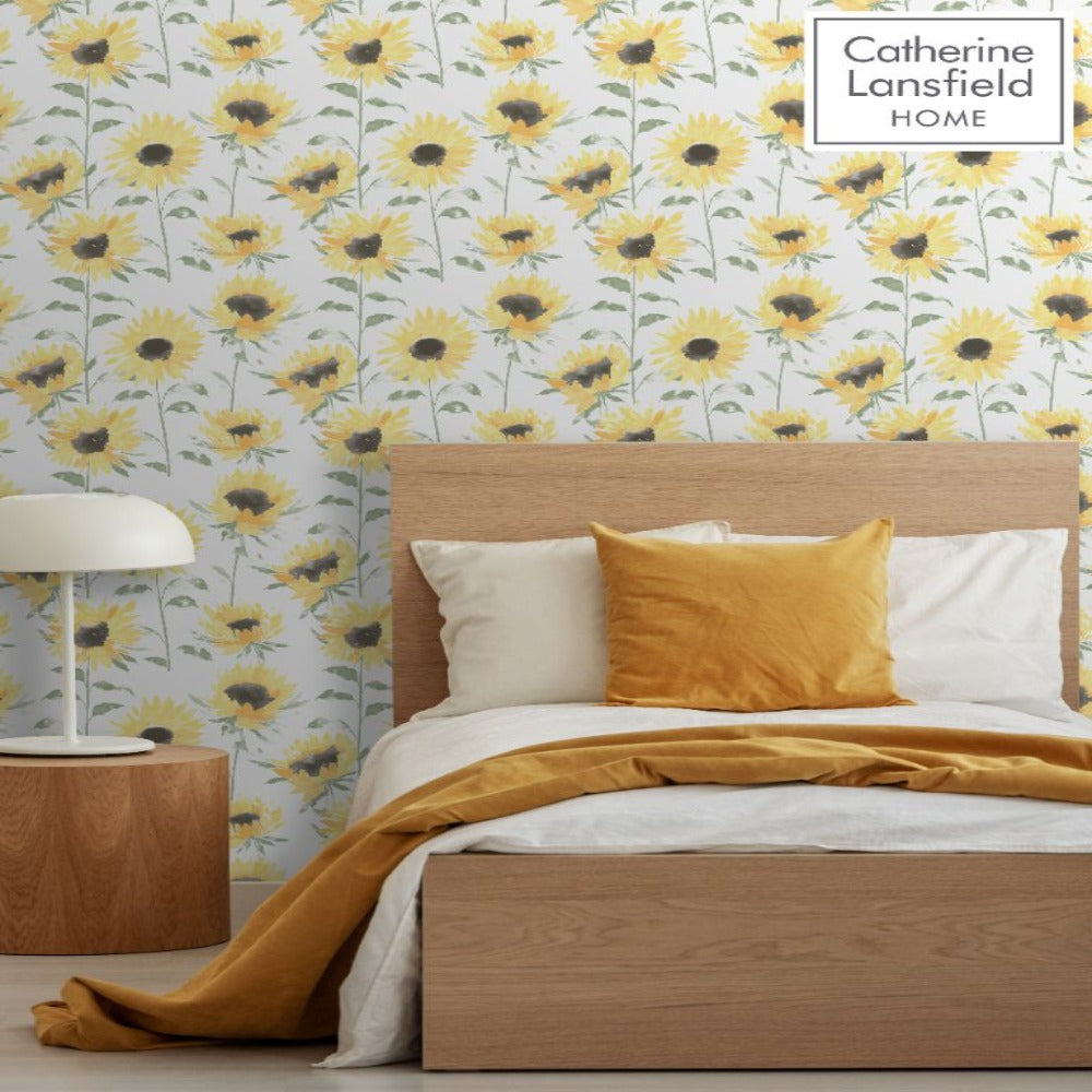 Catherine Lansfield - Painted Sunflowers Yellows Wallpaper | 206521