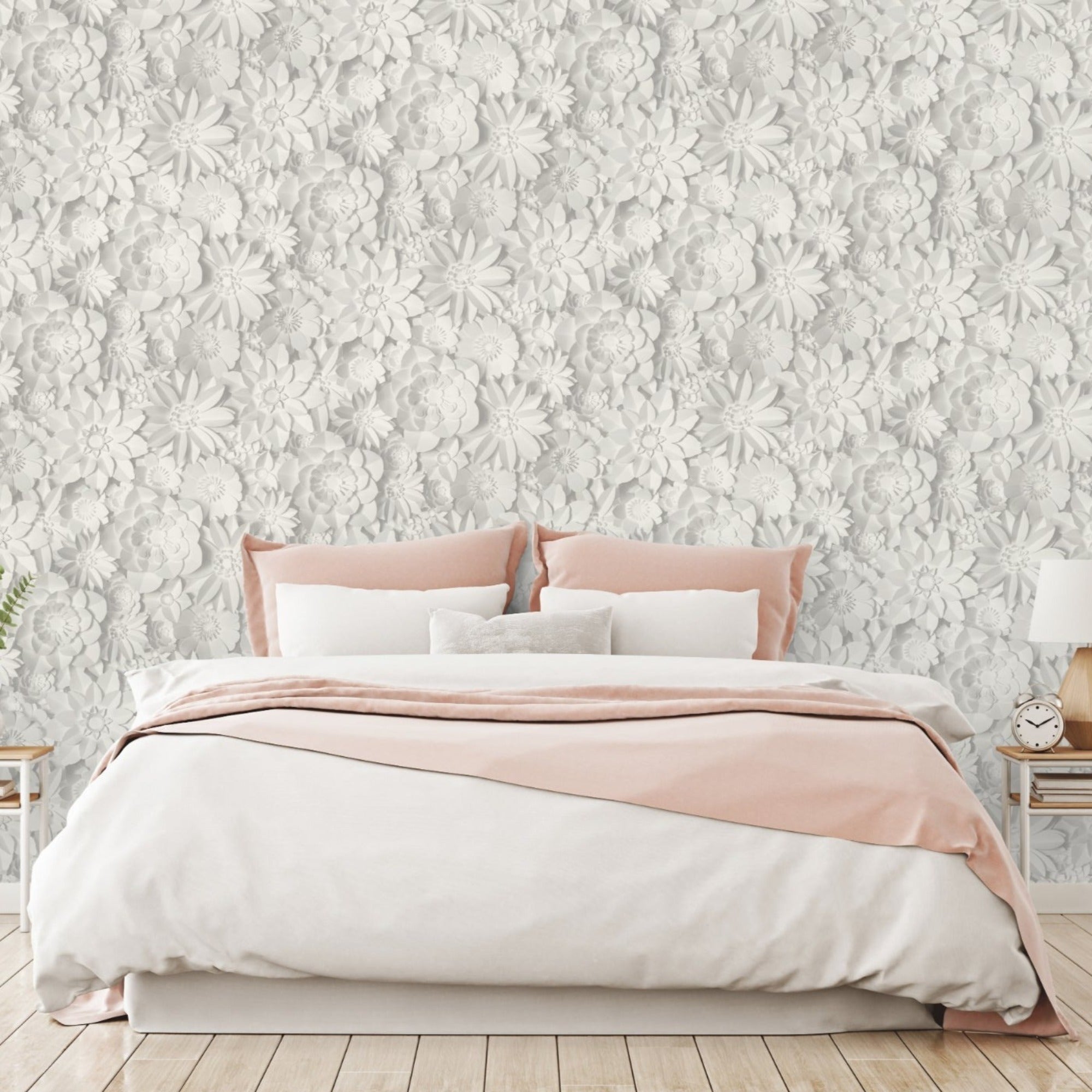 Fine Decor Wallpaper | Dimensions Floral White/Grey | FD42554