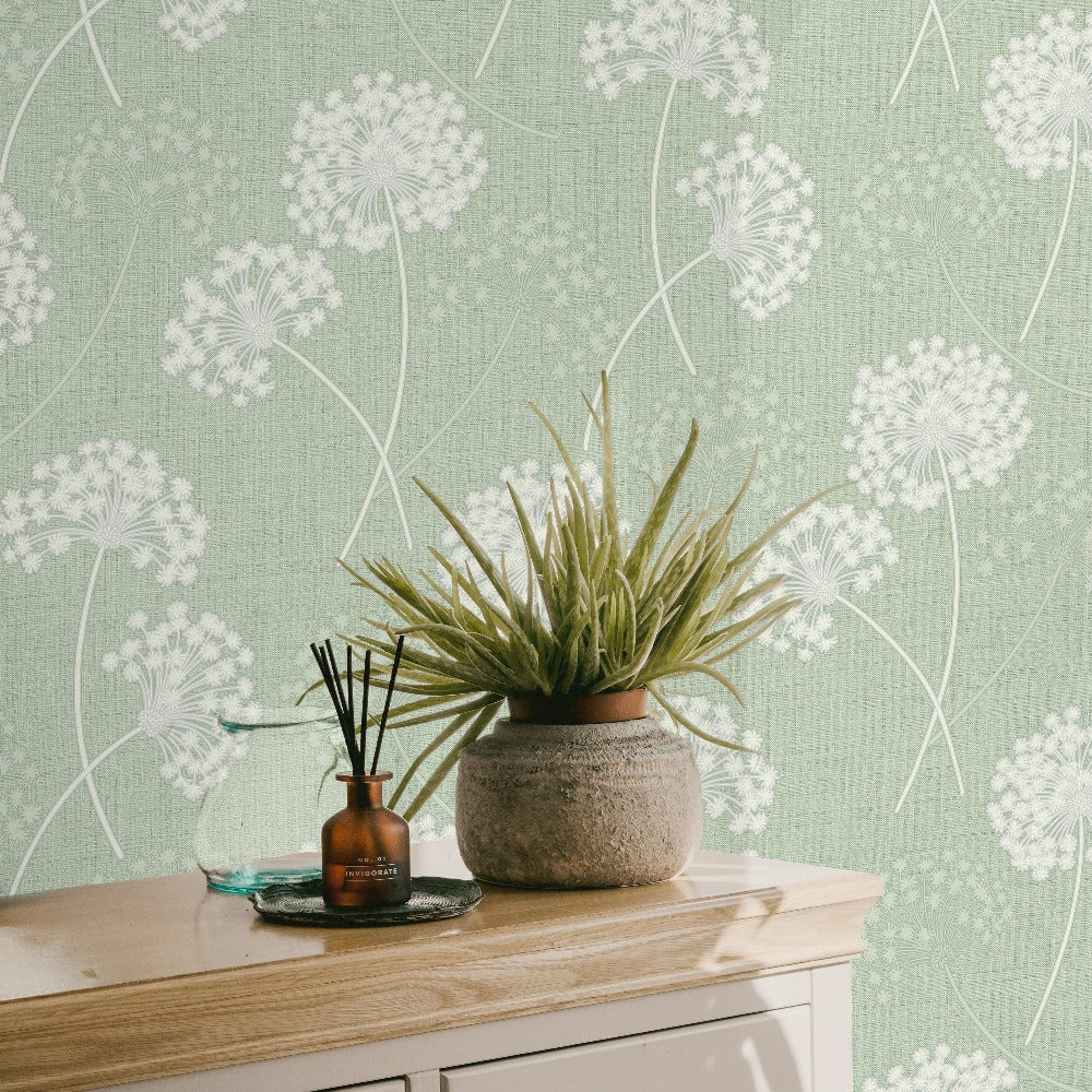 Grace Allium Green Wallpaper - Fine Decor Wallcoverings - FD43282