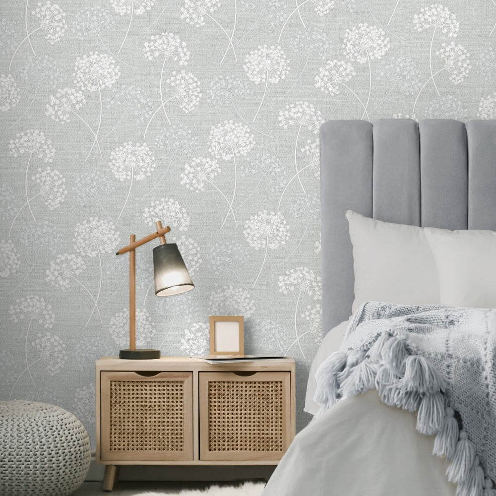 Grace Allium Grey/Silver Wallpaper - Fine Decor Wallcoverings- FD43284