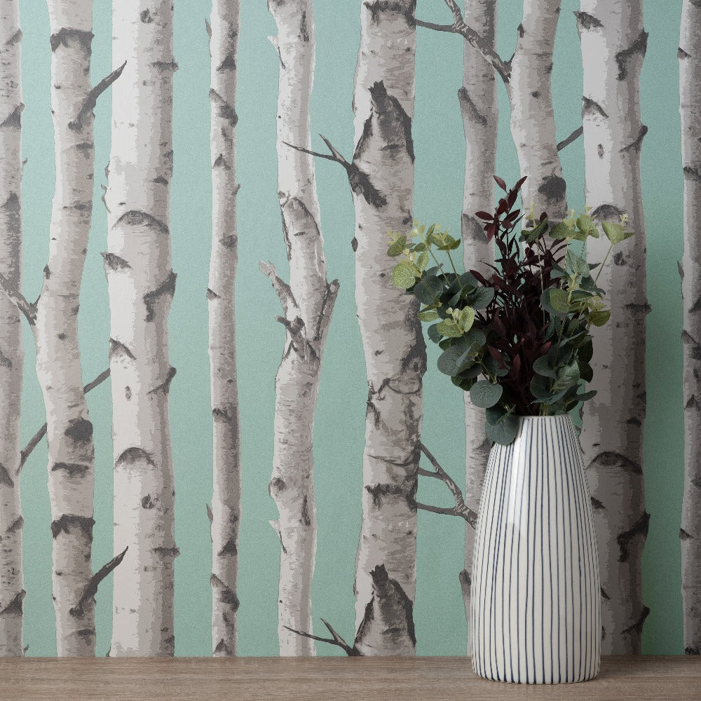 Birch Trees Blue Wallpaper - Fine Decor Wallcoverings - FD43293