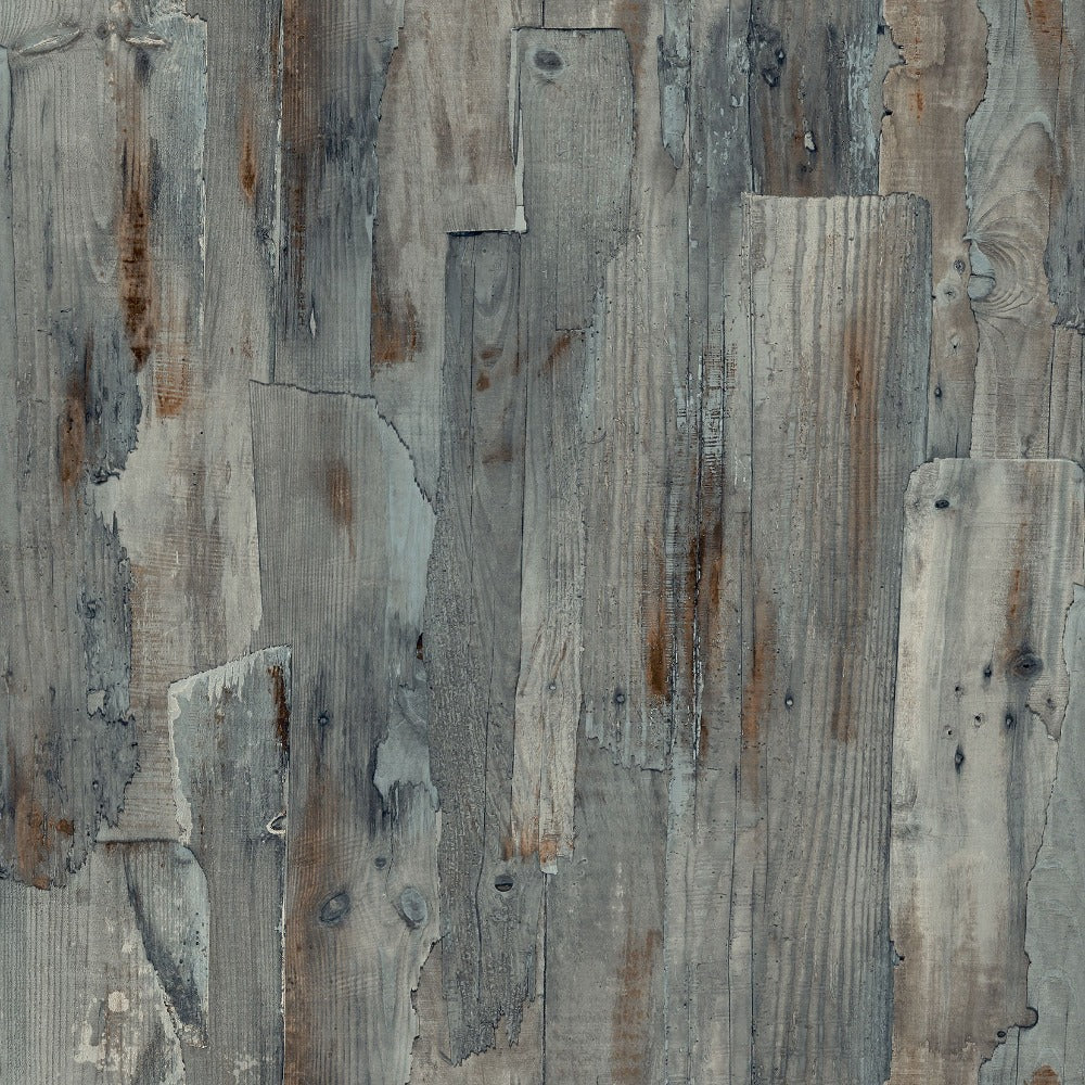 Distressed Wood Wallpaper - Ciara Driftwood Blue Wallpaper  | A62803