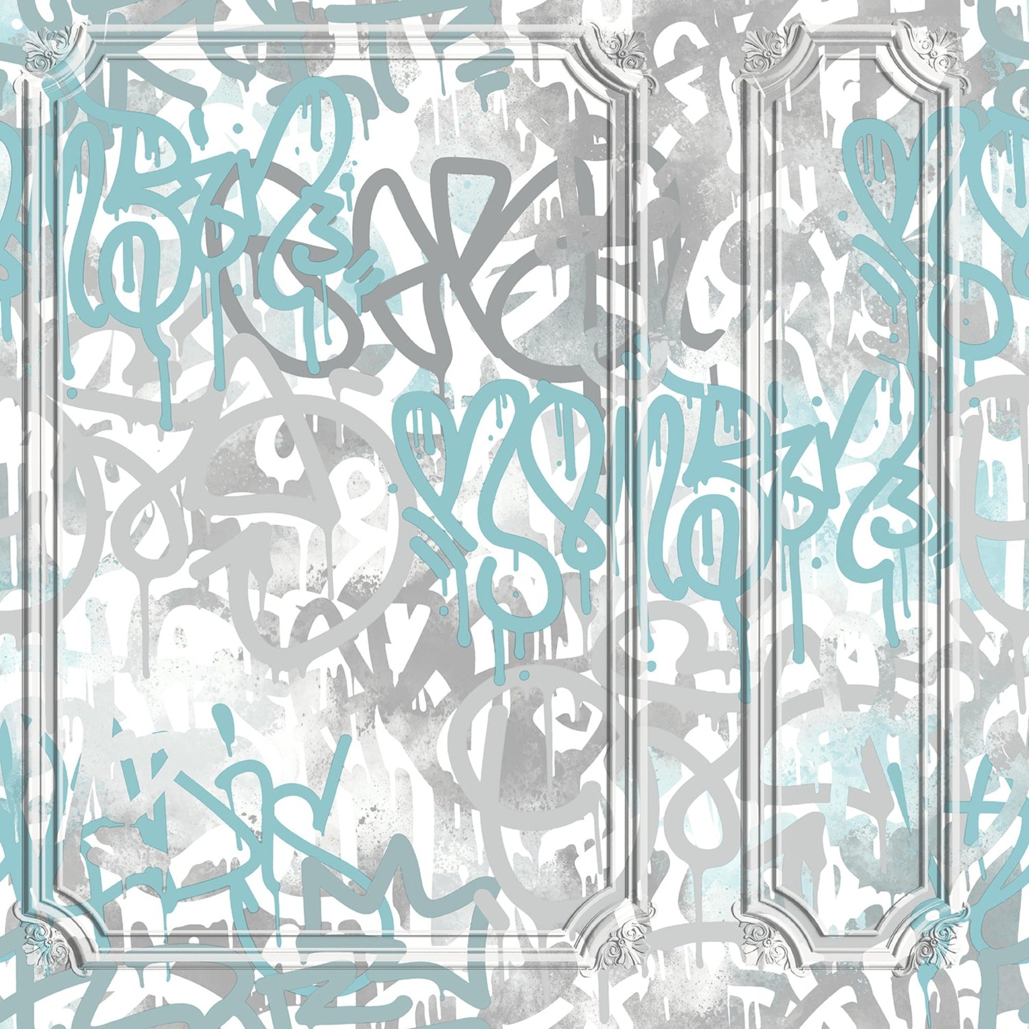 Graffiti Panel Blue Grey Wallpaper | WonderWall by Nobletts  | Ugepa