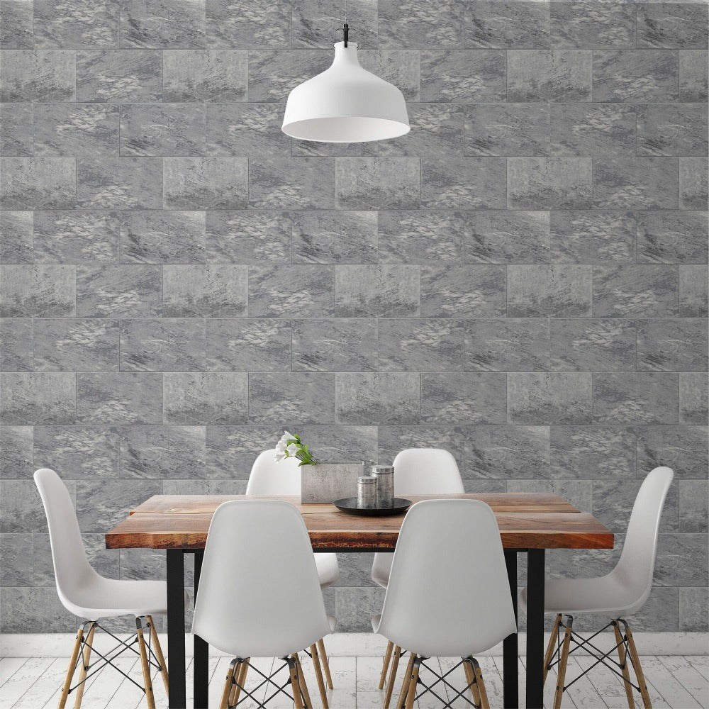 Marble Brick Charcoal & Silver | Grandeco Wallpaper | A57403