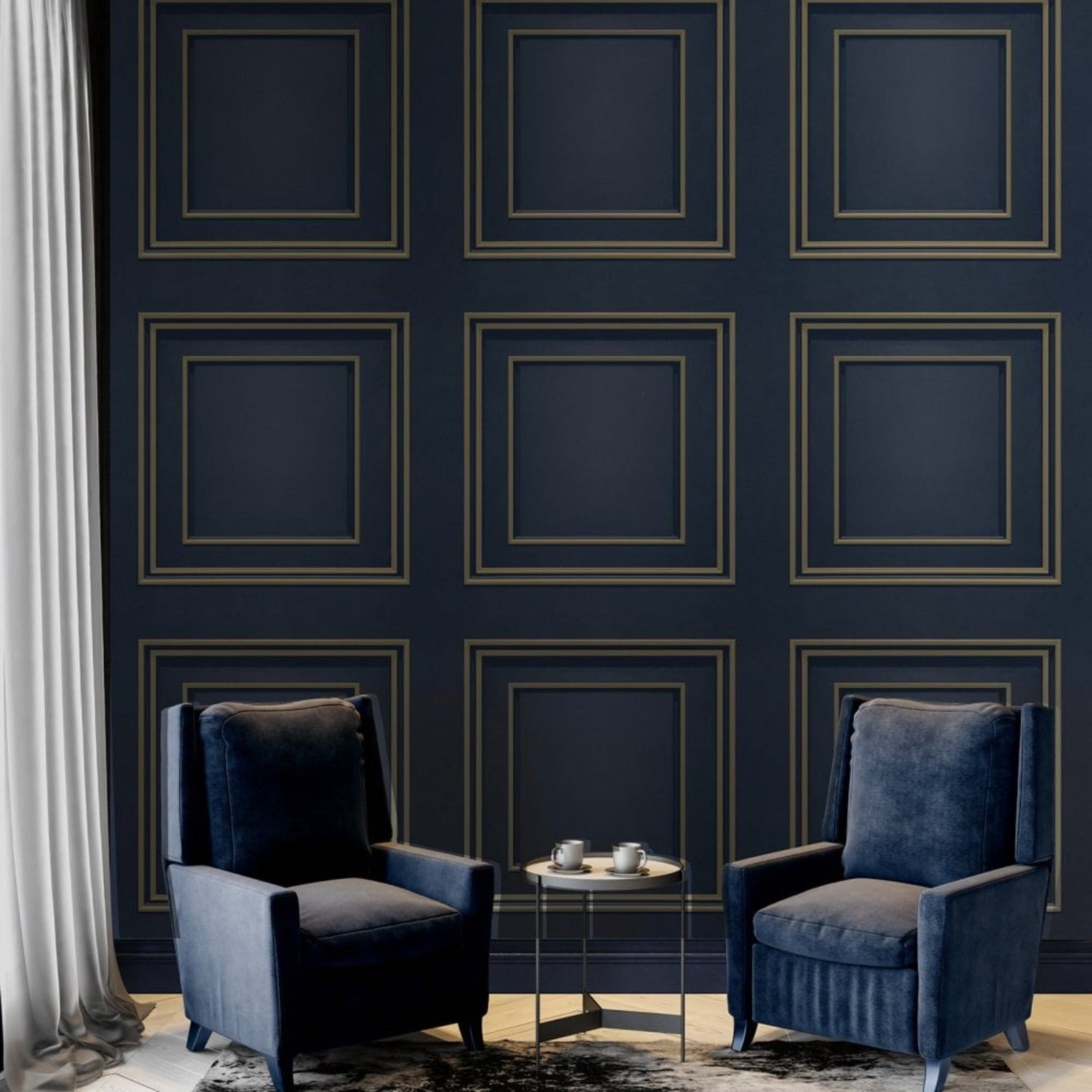 Amara Panel Navy/Gold Wallpaper | WonderWall by Nobletts | #Variant SKU# | Belgravia