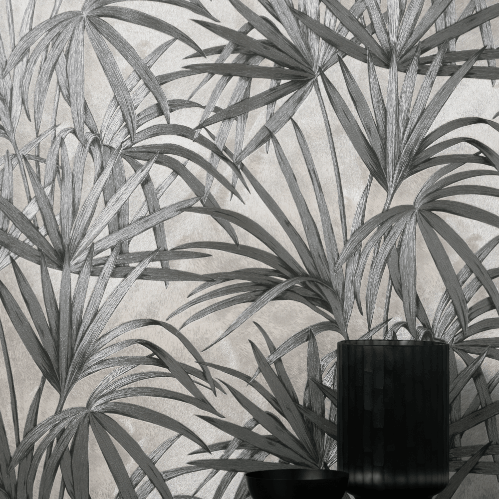 Milano Palm Silver | Fine Decor & Vymura Wallpaper | M95625