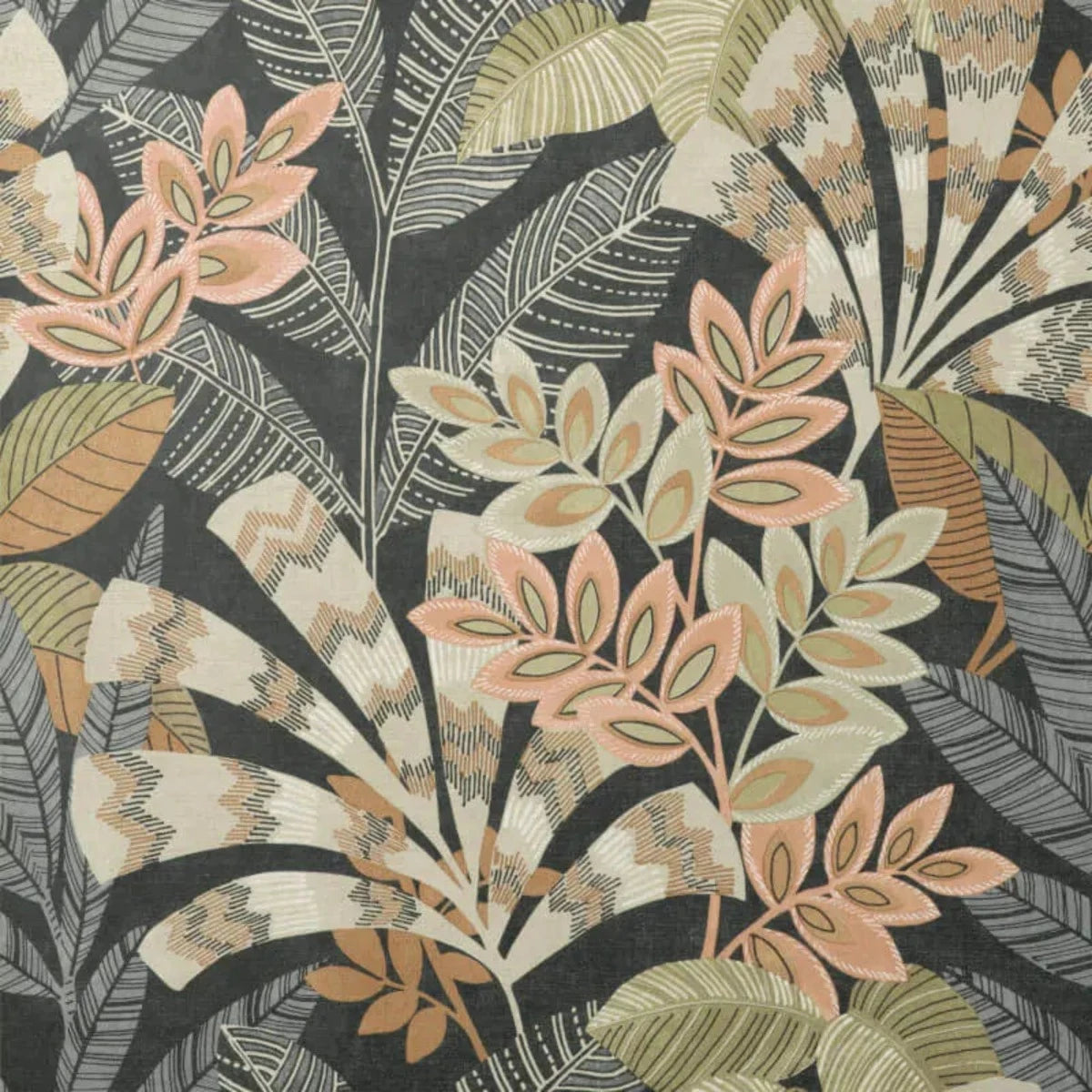 Asha Leaves Charcoal | Fine Décor Wallpaper | M1735