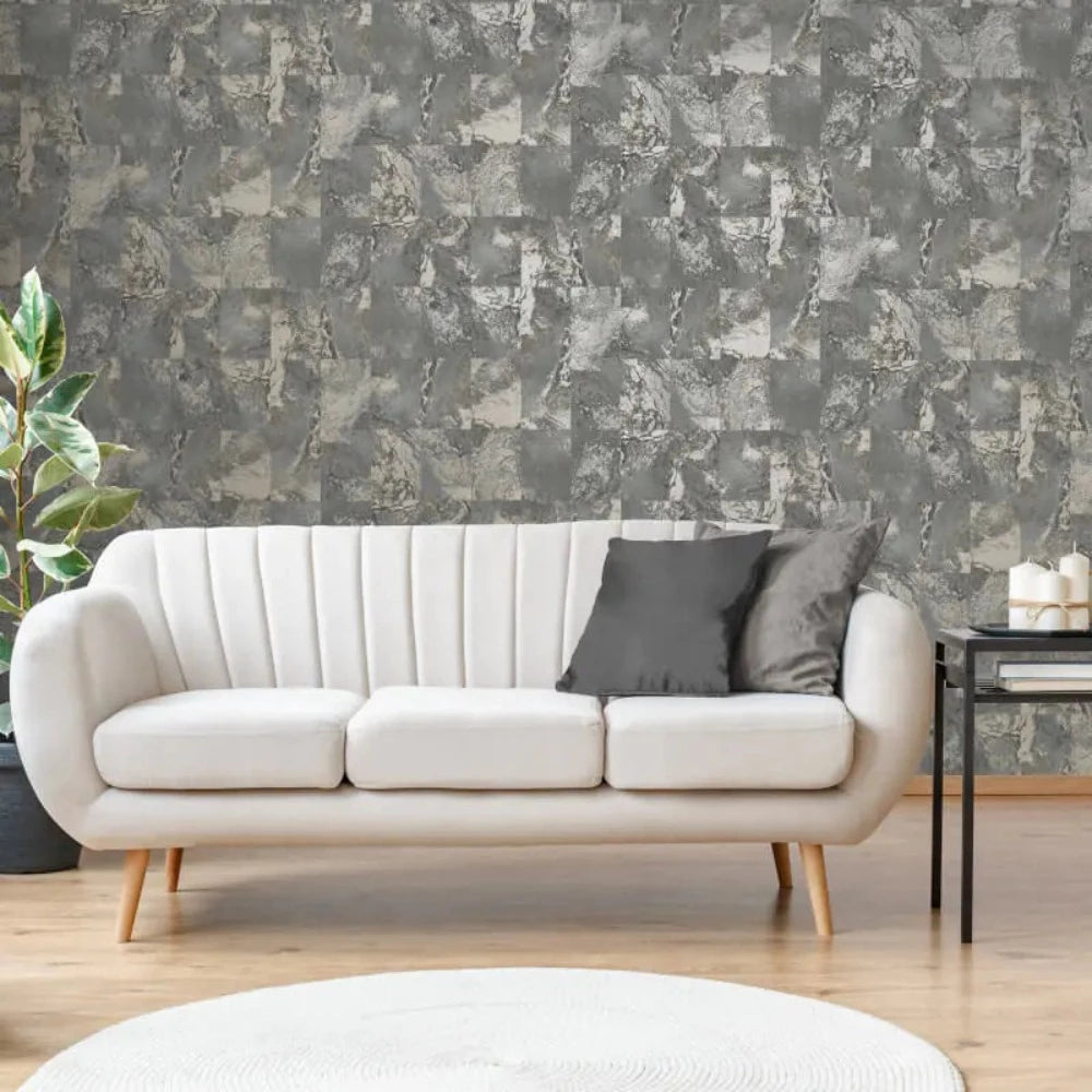 Savona Marble Tile Slate | Fine Décor Wallpaper | M95637