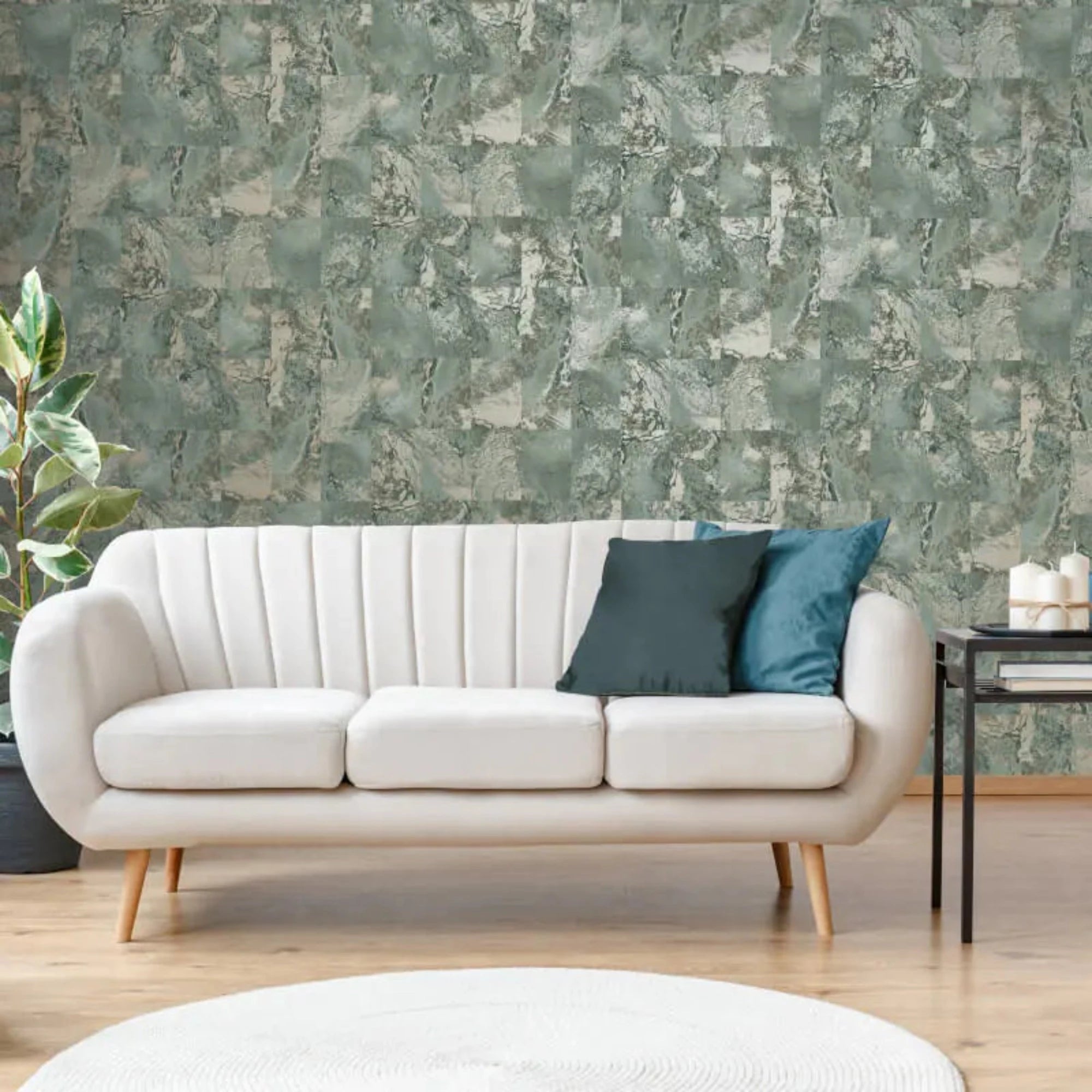 Savona Marble Tile Emerald | Fine Décor Wallpaper | M95638
