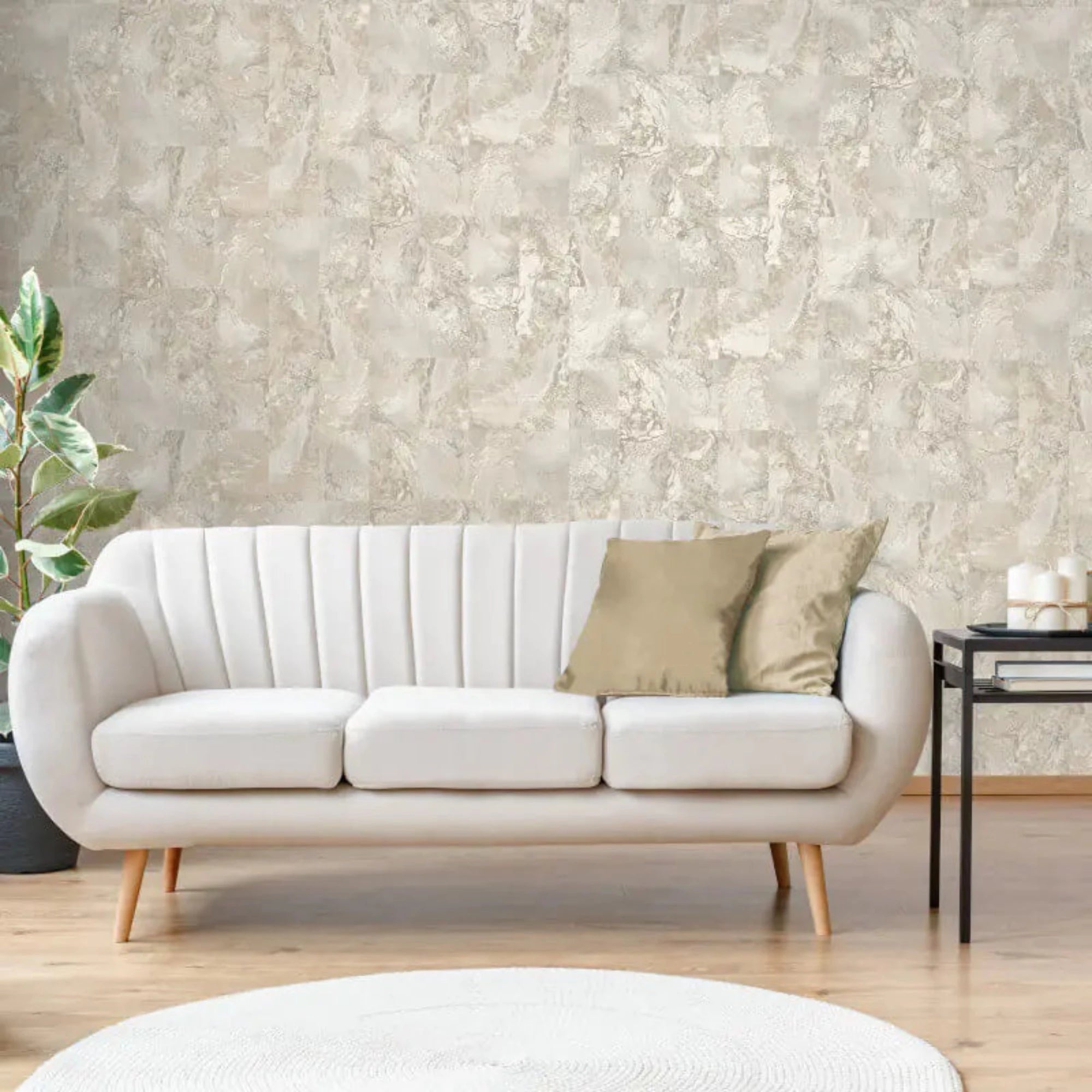Savona Marble Tile Natural | Fine Décor Wallpaper | M95640